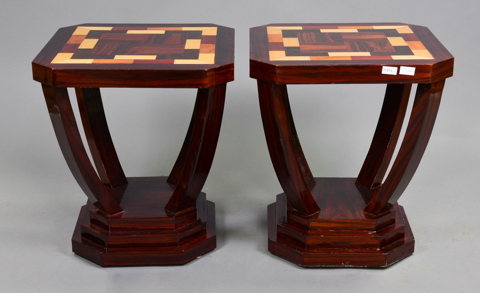 Pair of Square Art Deco Style Inlayed Occasional Tables (1 of 3)