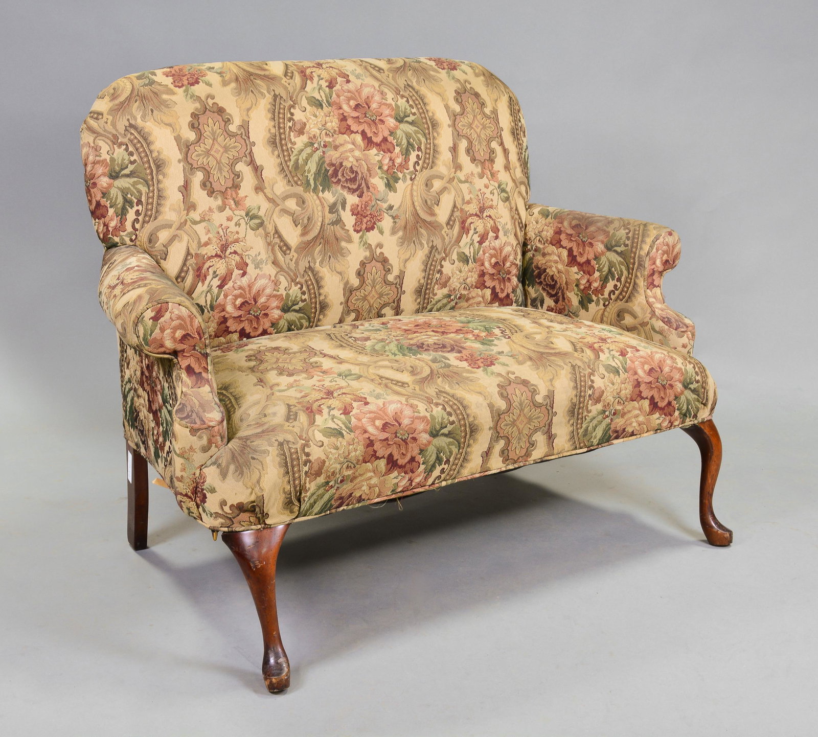 Upholstered Loveseat with Cabrio Style Legs: Upholstered Loveseat with Cabrio Style Legs - 39 in tall x 52 x 38