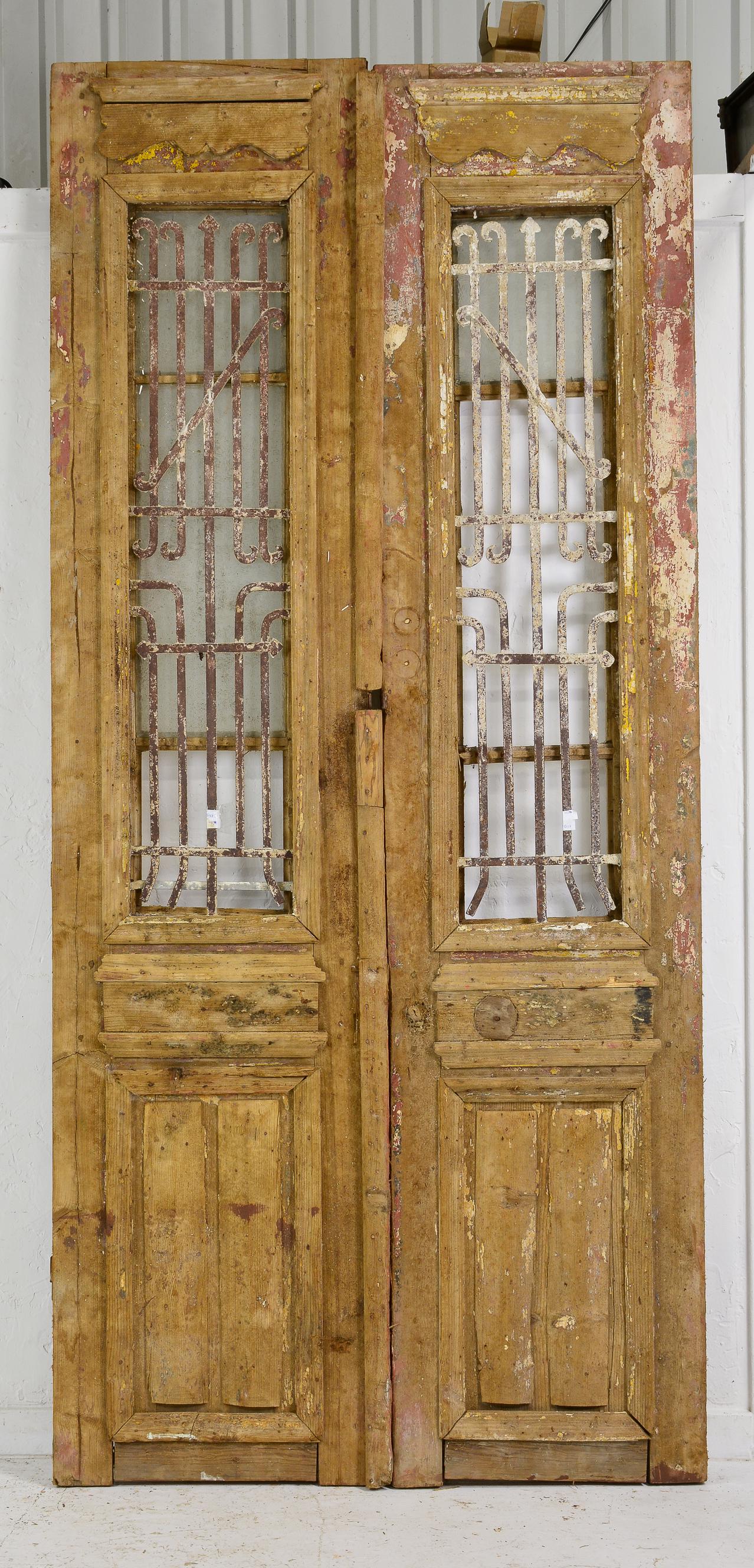 Tall Vintage Two Panel Door With Glass & Metal Accents (1 of 2)