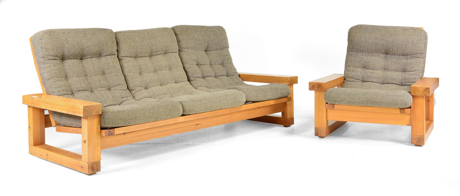 European Mid Century Modern Pine Sofa & Chair (1 of 5)