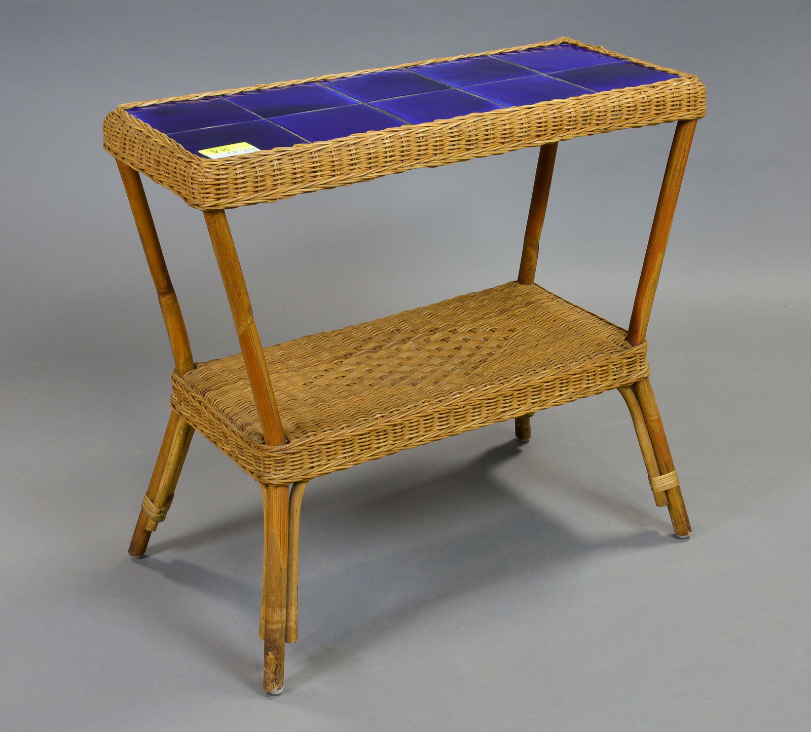 Bamboo / Rattan / Wicker Blue Tile Top Two Tier Table (1 of 2)