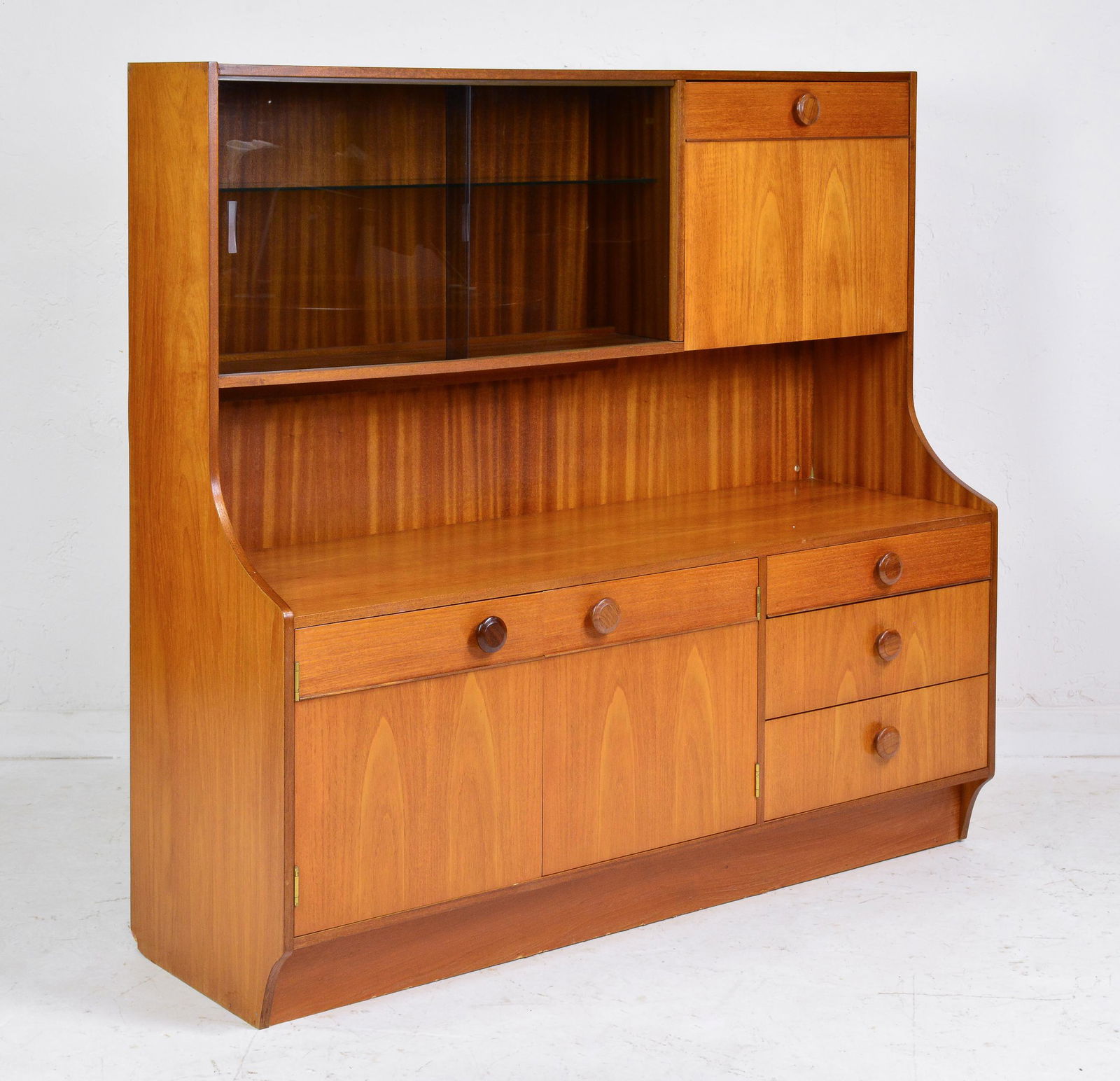 Mid Century Modern Teak Cocktail Cabinet: Danish Modern Style Cocktail Cabinet / Bookcase - 51 in tall x 54 x 17