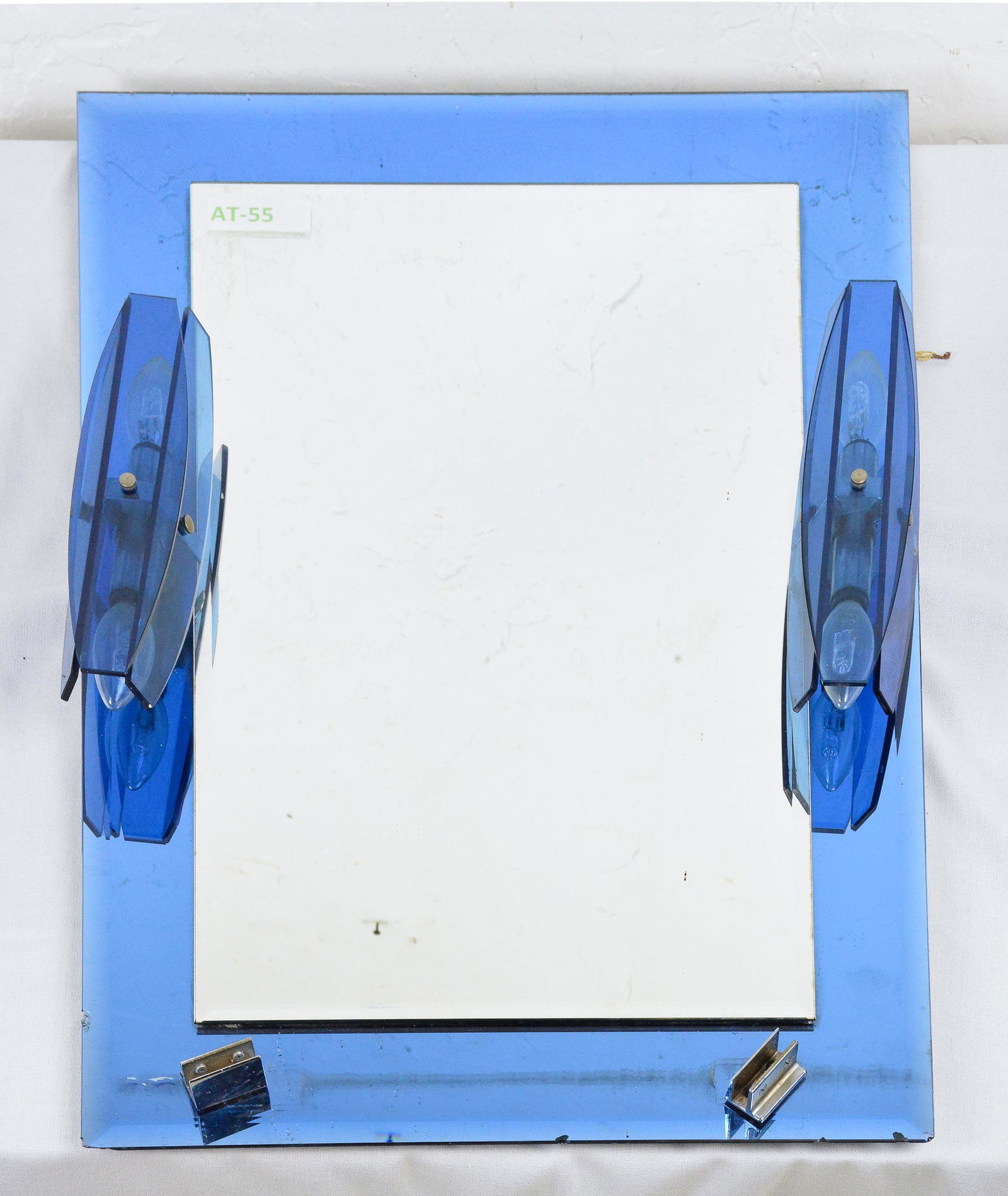 Illuminated Blue Glass Art Deco Mirror (1 of 4)