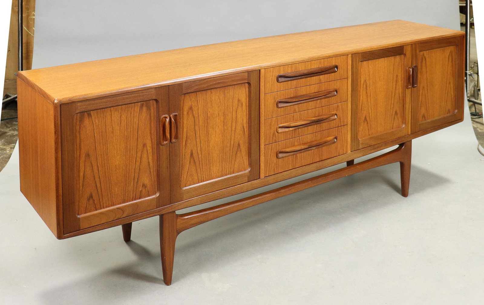 Mid Century Large "Fresco" Sideboard - G-Plan: This Danish Modern Style Teak Credenza is made by Mid Century Modern Furniture Maker G Plan ( Gplan ) & is part of their "Fresco" Range. 32 in tall x 84 x 19