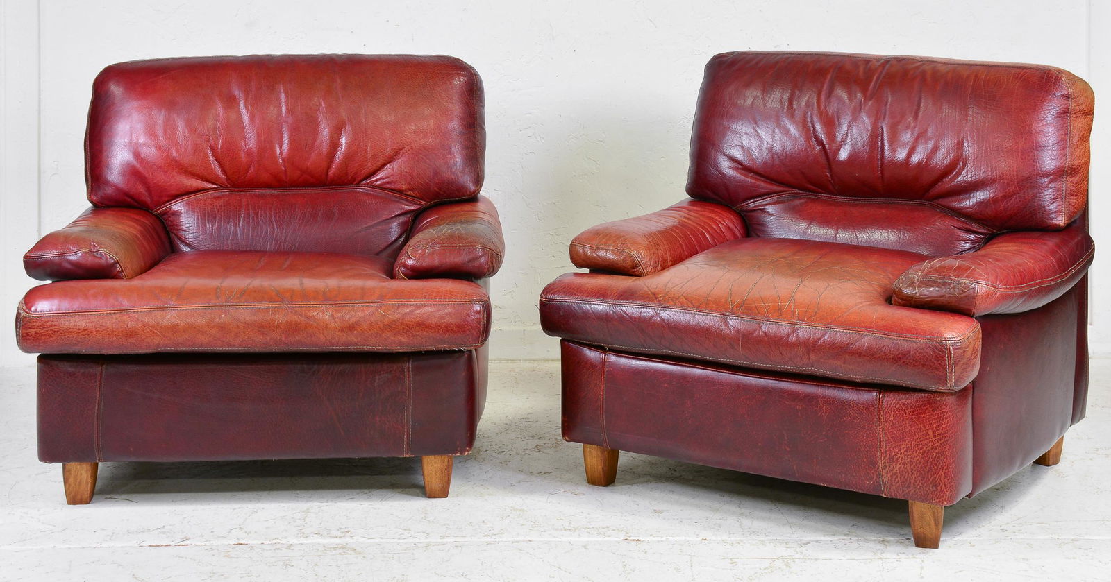 Pair Red Vintage Leather Arm Chairs (1 of 5)