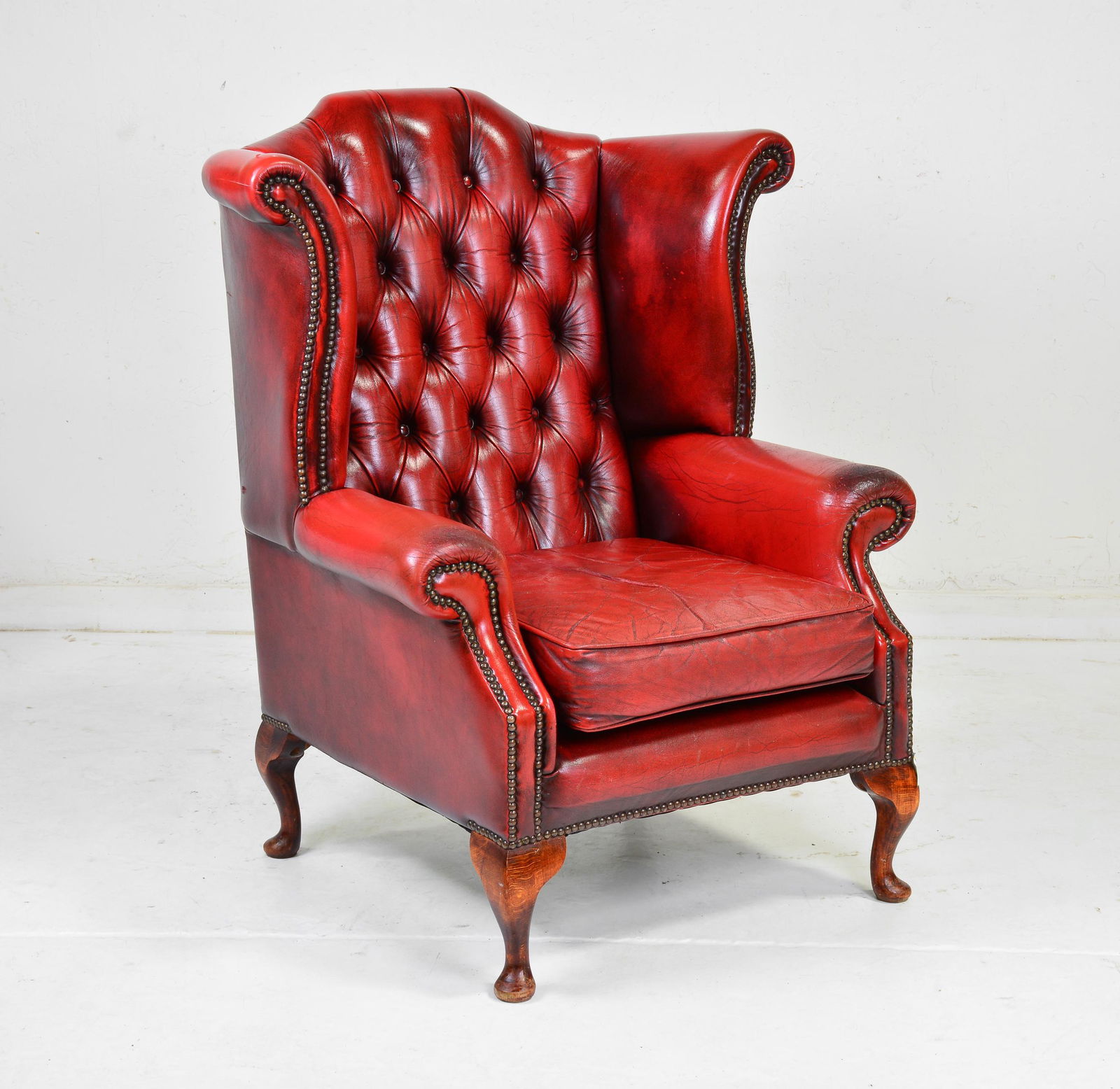 British Red Leather Wing Back Arm Chair (1 of 3)