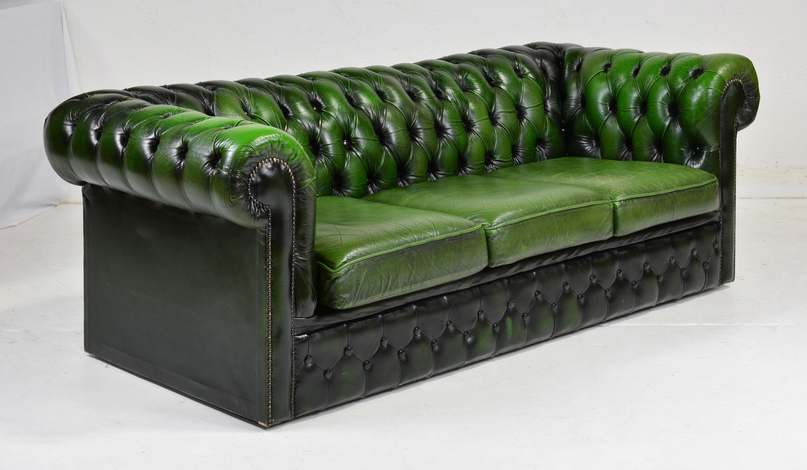 British Green Leather Chesterfield 3 Seater Sofa (1 of 5)
