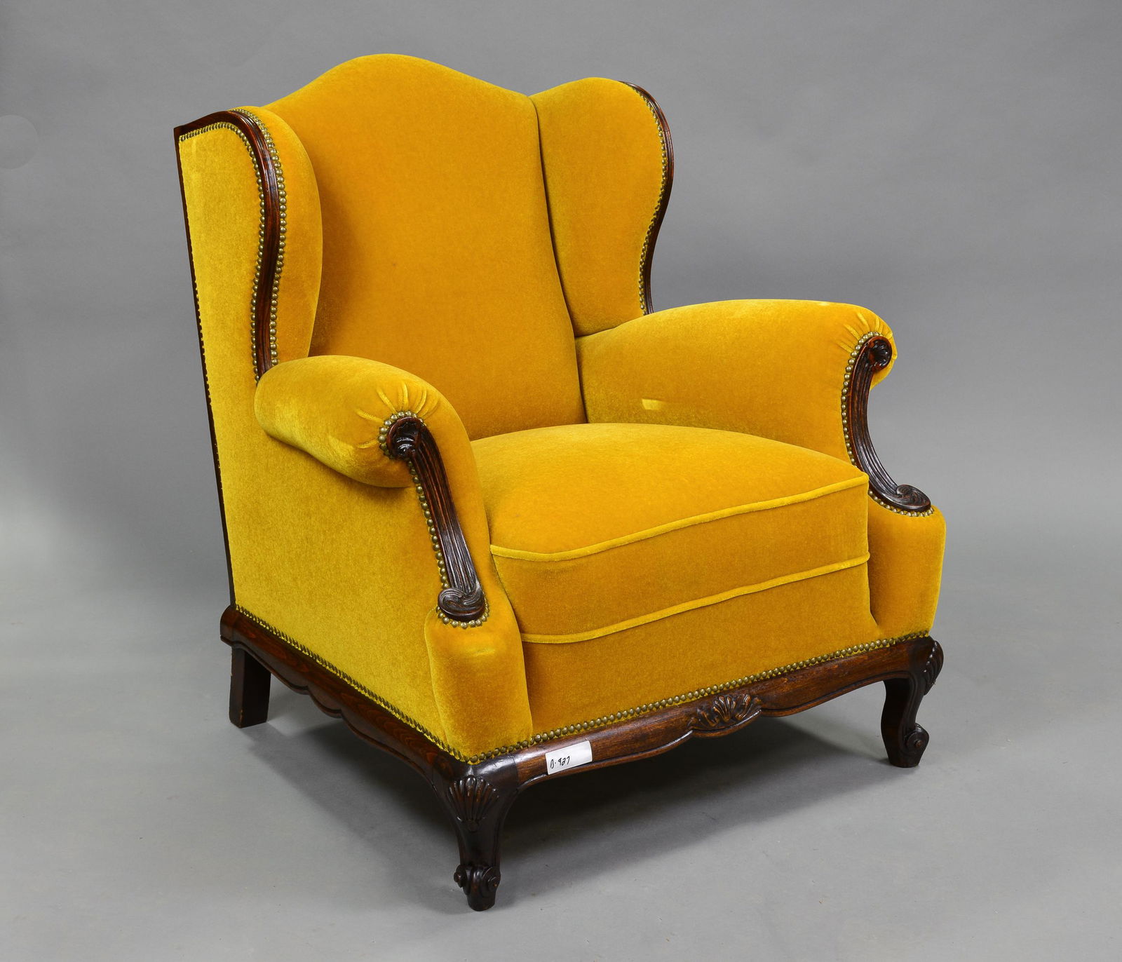 English Yellow Upholstered Wing Back Arm Chair (1 of 3)