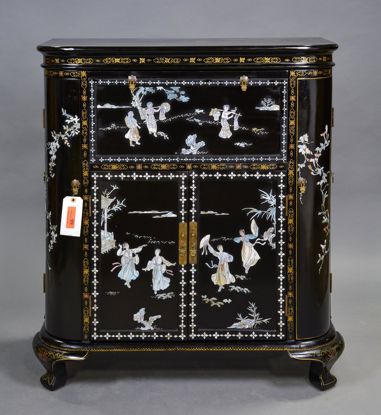 Asian Inlaid Bar Cabinet: Asian Inlaid Bar Cabinet - 43 in tall x 38 x 20