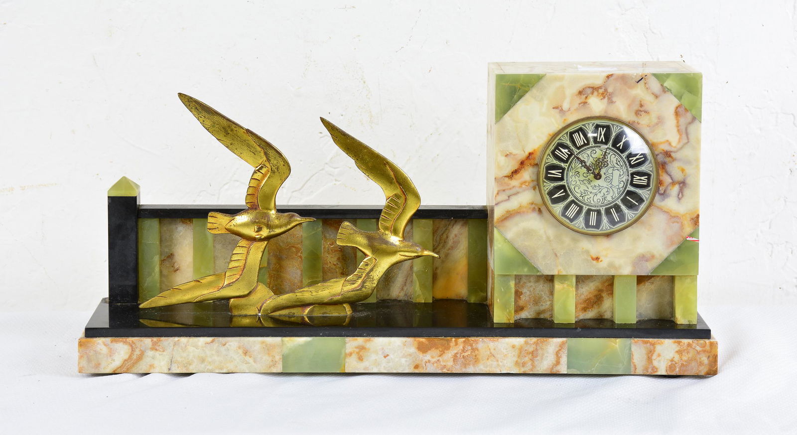 Art Deco Style Marble Mantle Clock With Birds (1 of 4)