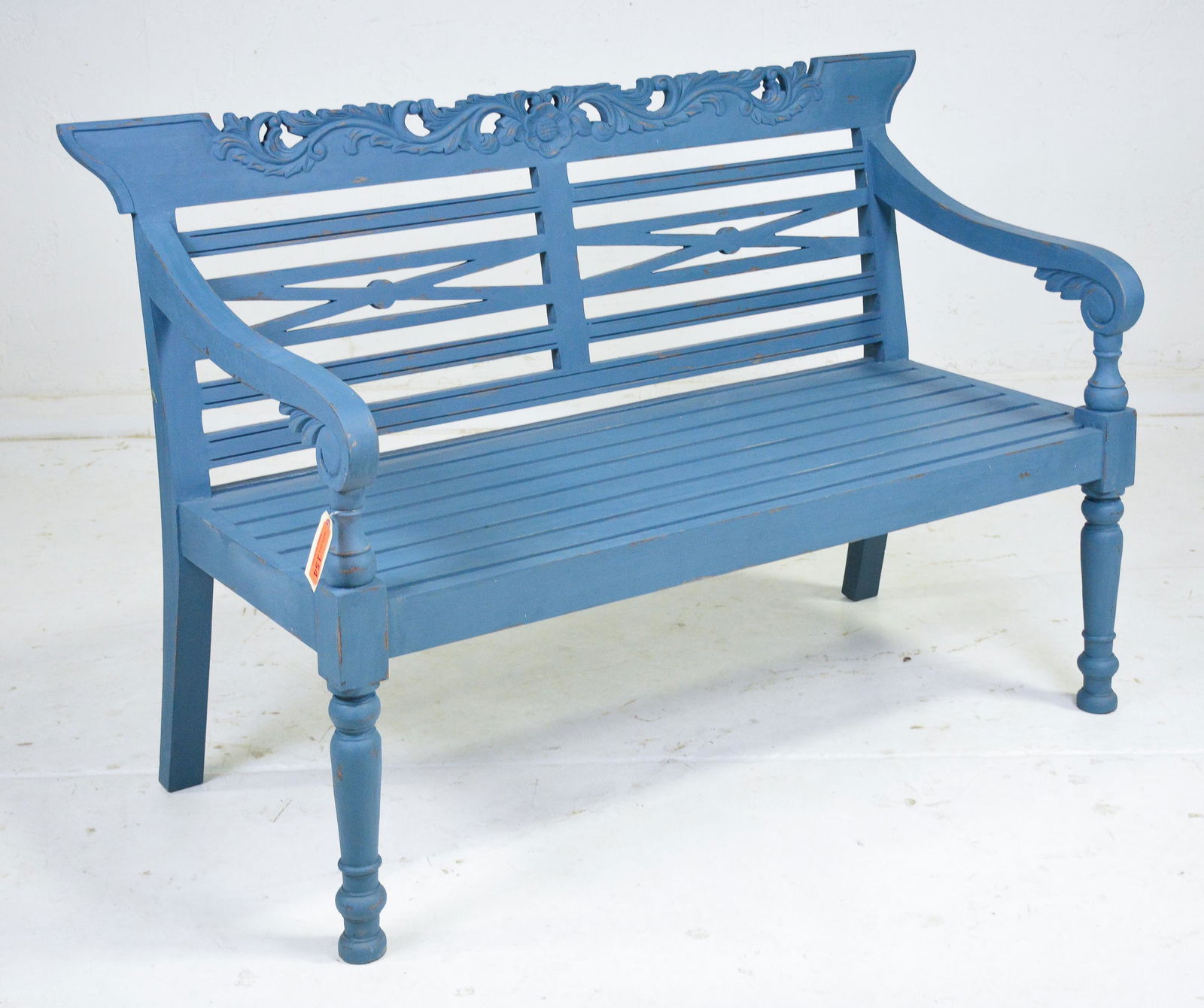 Blue Painted Teak Garden Bench (1 of 2)