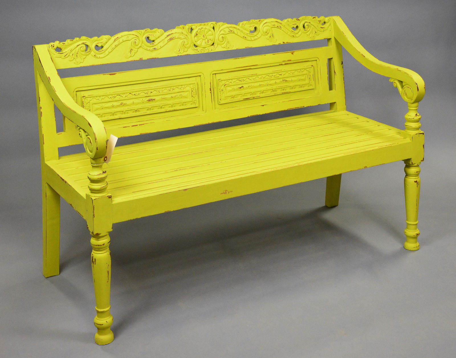 Yellow Painted Teak Garden Bench (1 of 2)