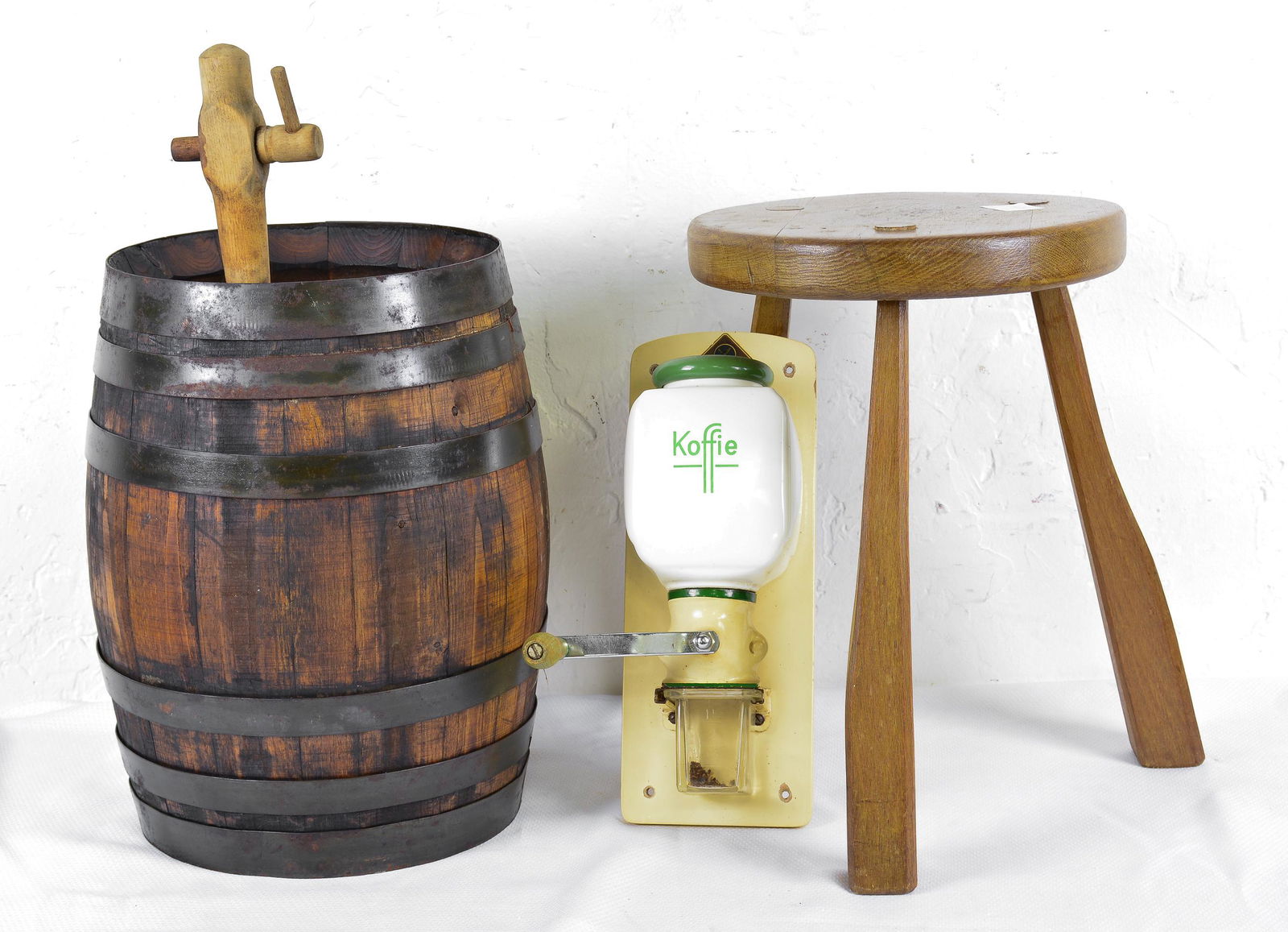 Oak Barrel, Small Stool & Coffee Grinder (1 of 4)