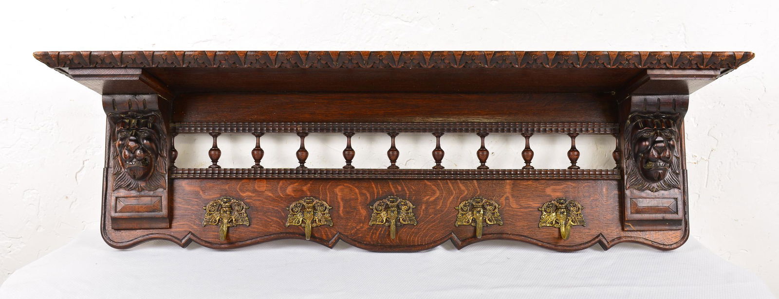 Carved Oak Wall Shelf With Lion Heads (1 of 3)