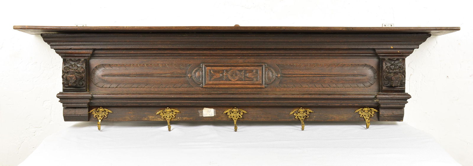 Carved Oak Wall Shelf With Lion Heads (1 of 3)