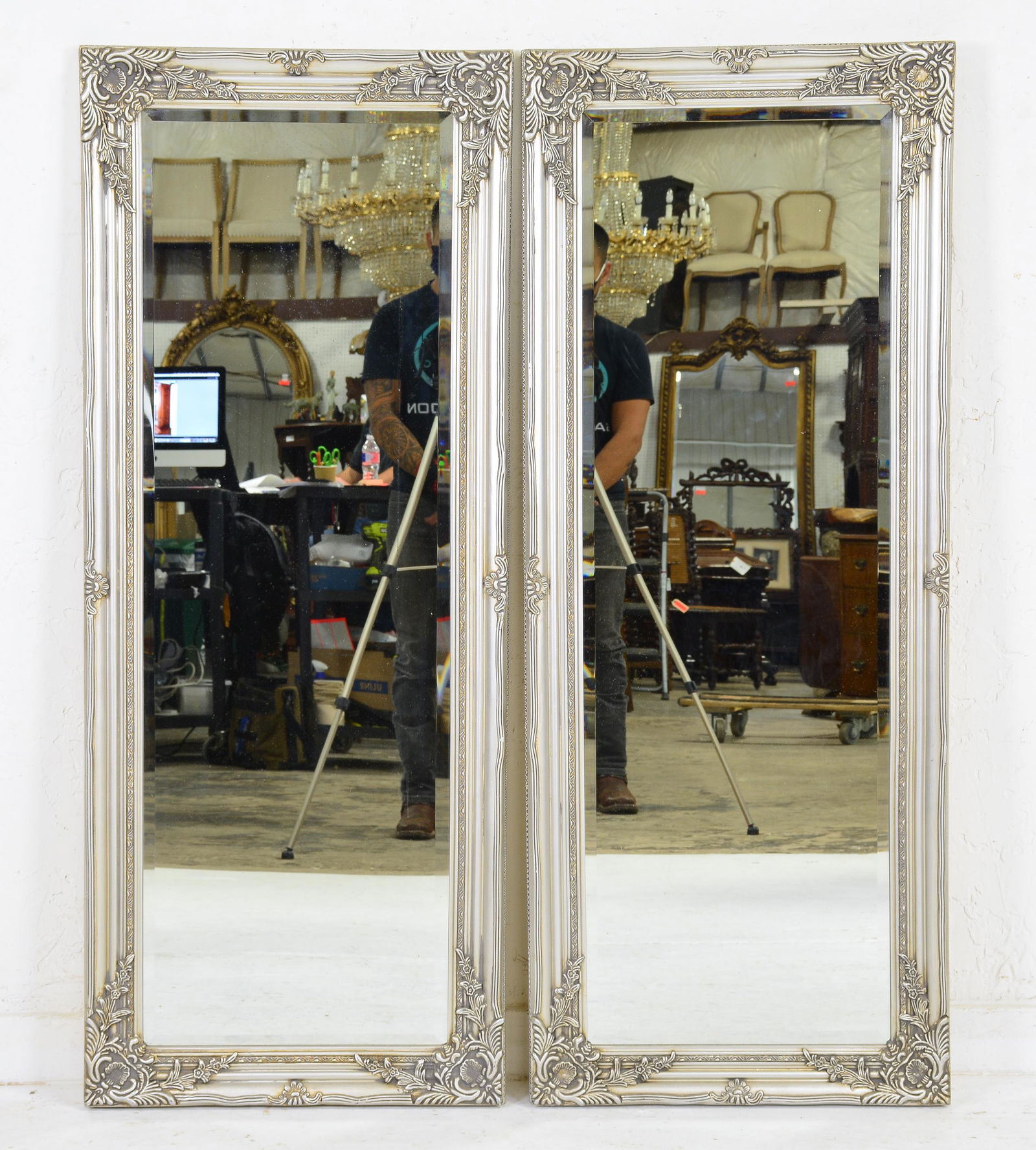 Pair Silver Framed Beveled Mirrors (1 of 2)