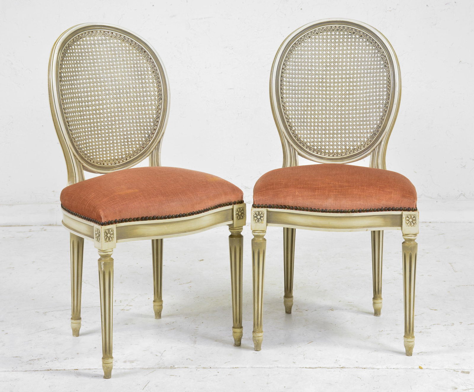 Pair Painted Louis XVI Style Cane Back Chairs (1 of 2)