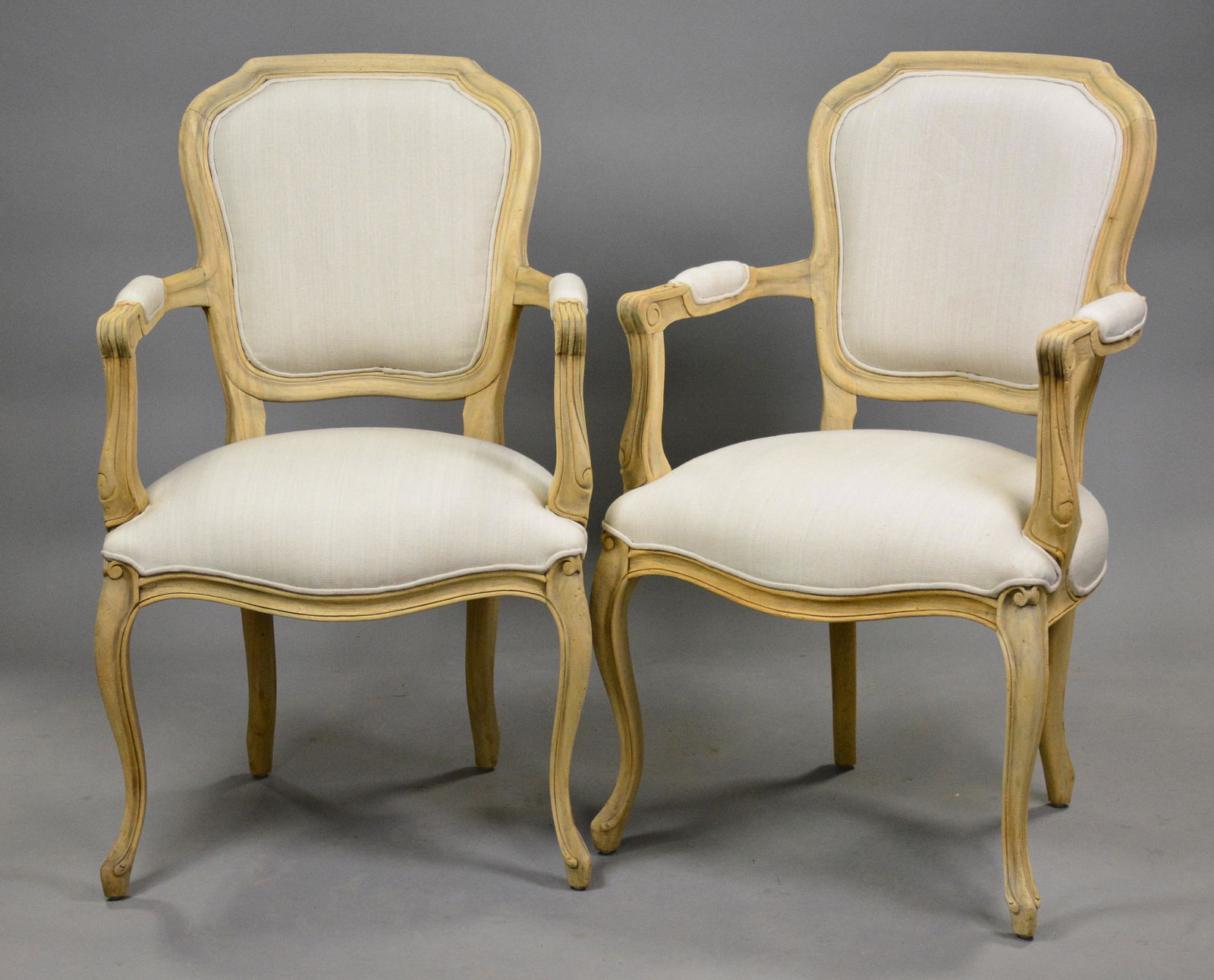 Pair Coastal Linen Upholstered Arm Chairs (1 of 3)