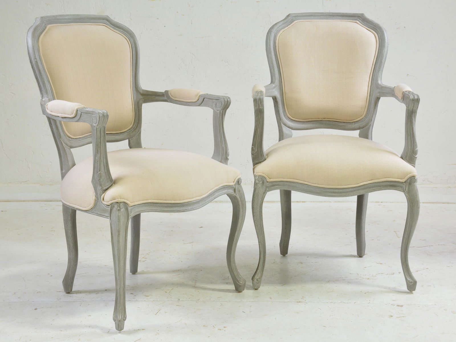 Pair Mystic Grey Linen Upholstered Arm Chairs (1 of 4)
