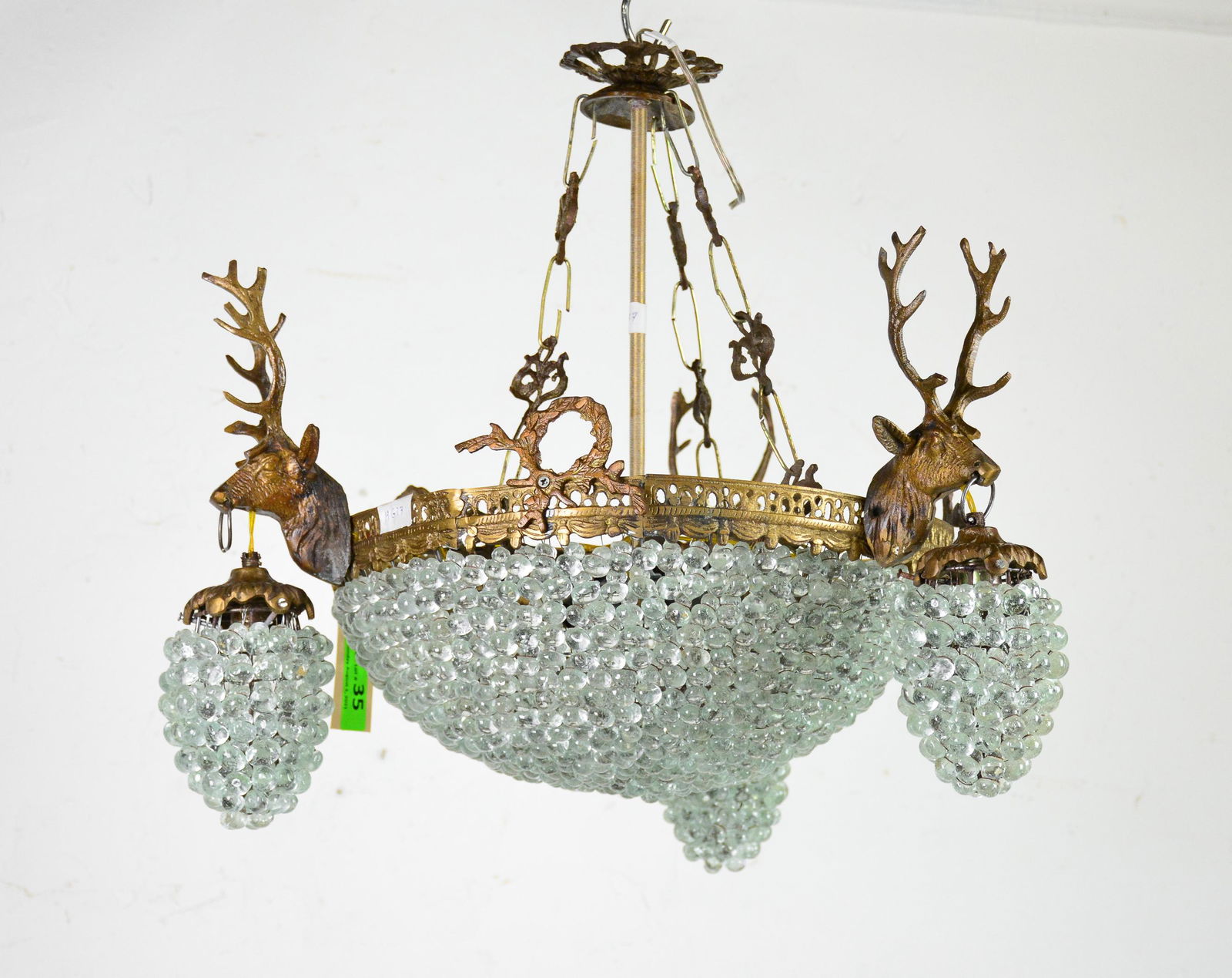 Empire Style Glass Beaded Stag Head Chandelier #2 (1 of 3)