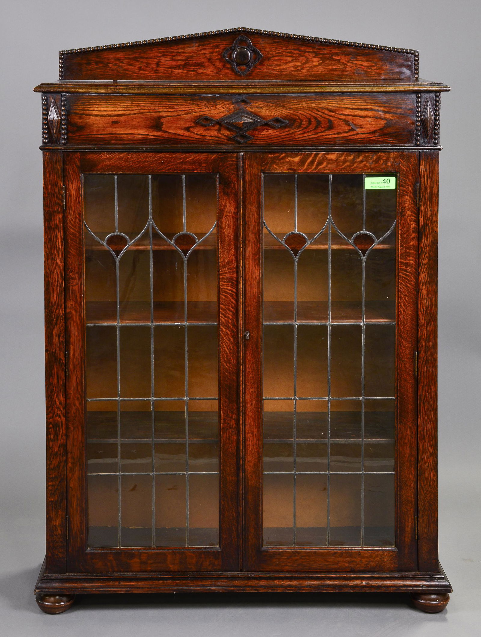 British Oak Leaded Glass 2 Door Bookcase (1 of 5)