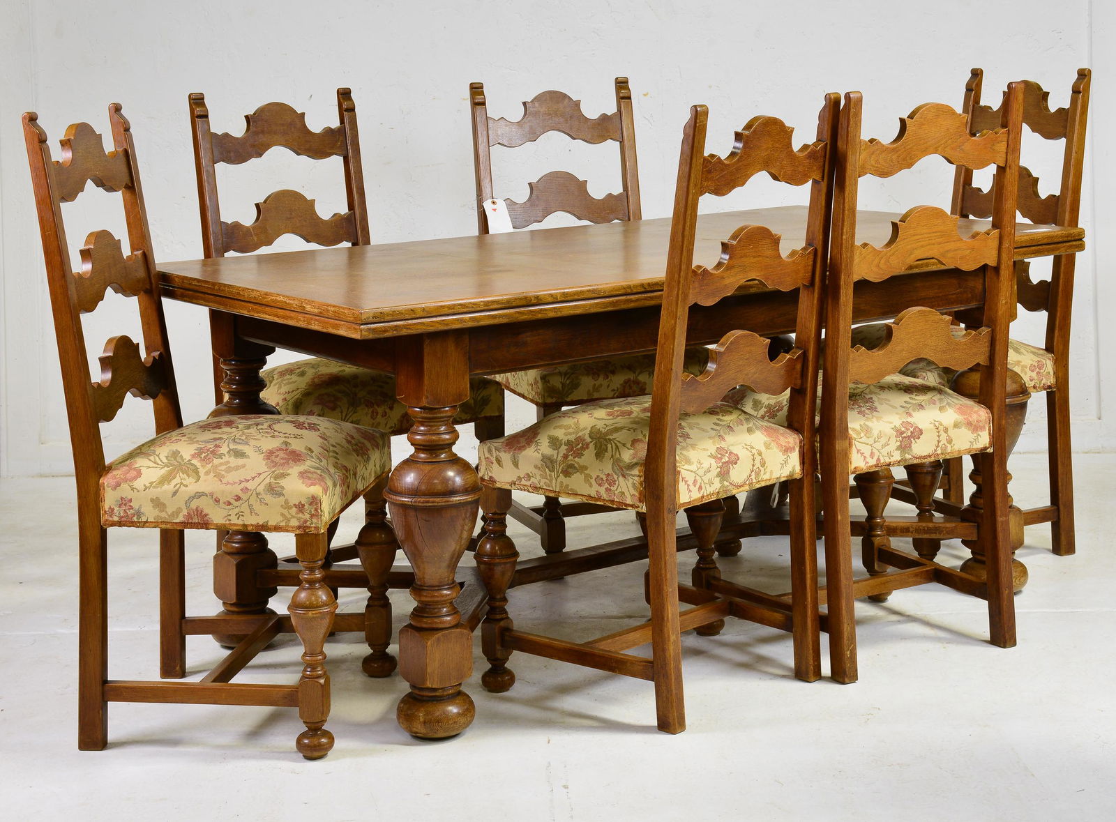French Oak Dining Table With Stretcher Base & 6 Chairs (1 of 10)