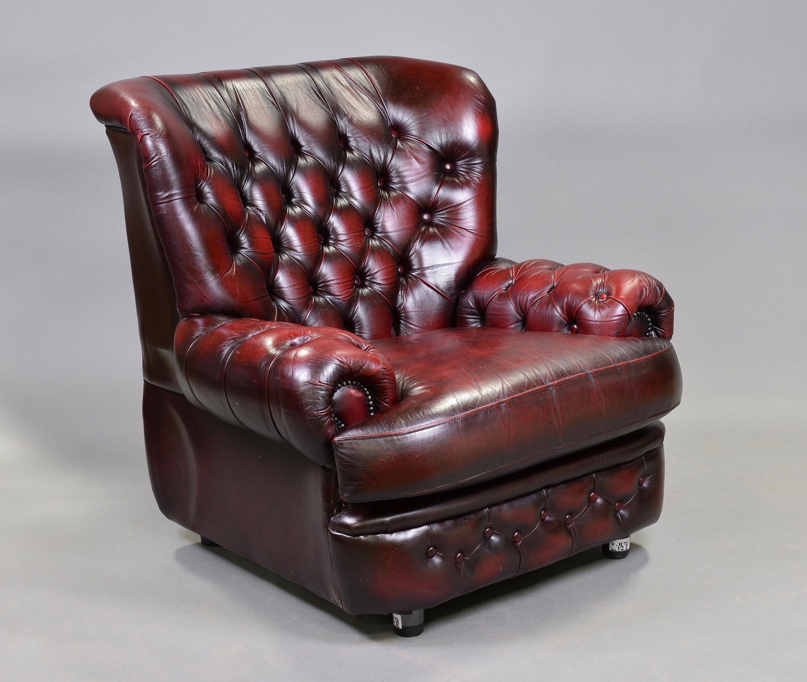 British Oxblood Chesterfield Wing Back Chair: British Oxblood Red Button Tufted Chesterfield Wing Back Chair - 37 in tall x 38 x 33