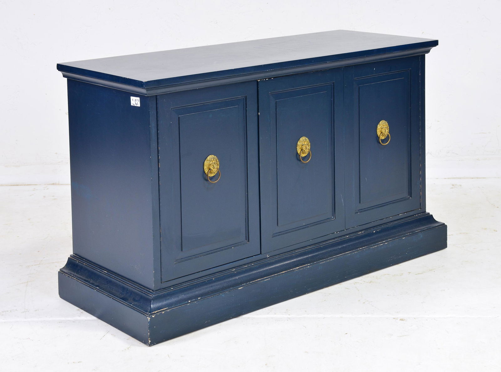 British Blue Painted 3 Door Low Cupboard (1 of 5)