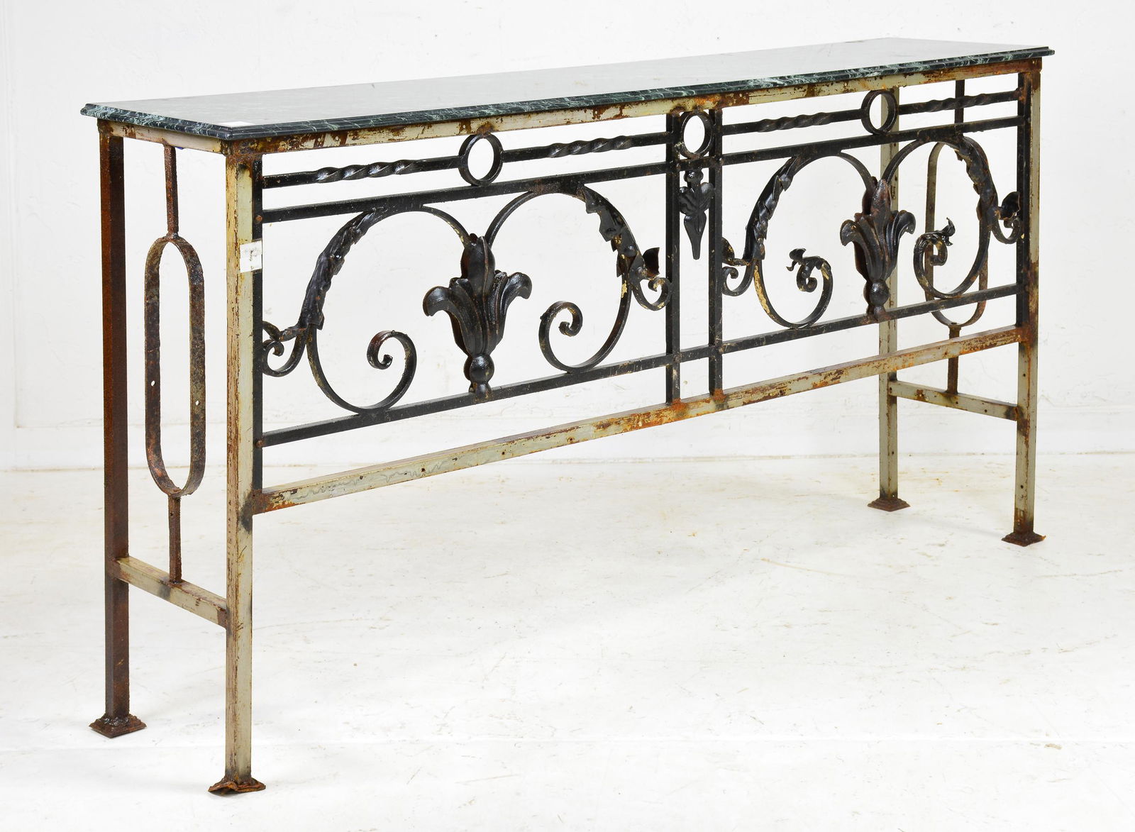 Green Marble Top Iron Base Long Console (1 of 4)
