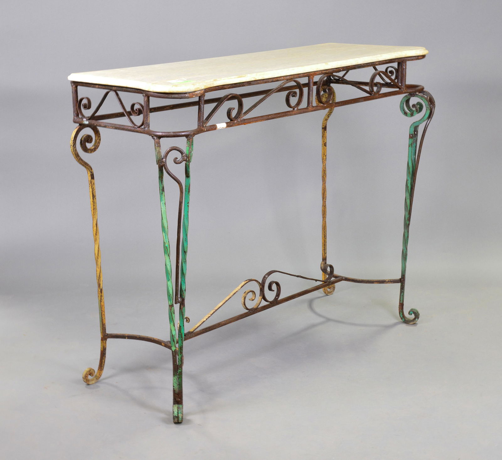 White Marble Top Iron Base Console (1 of 2)