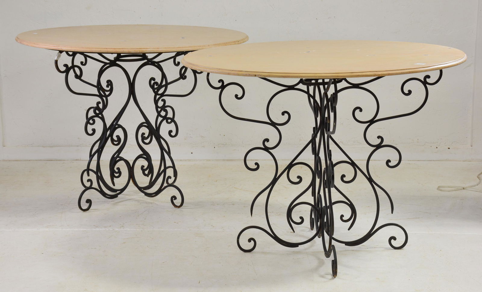 2 Large Round Marble Top Iron Base Tables (1 of 6)