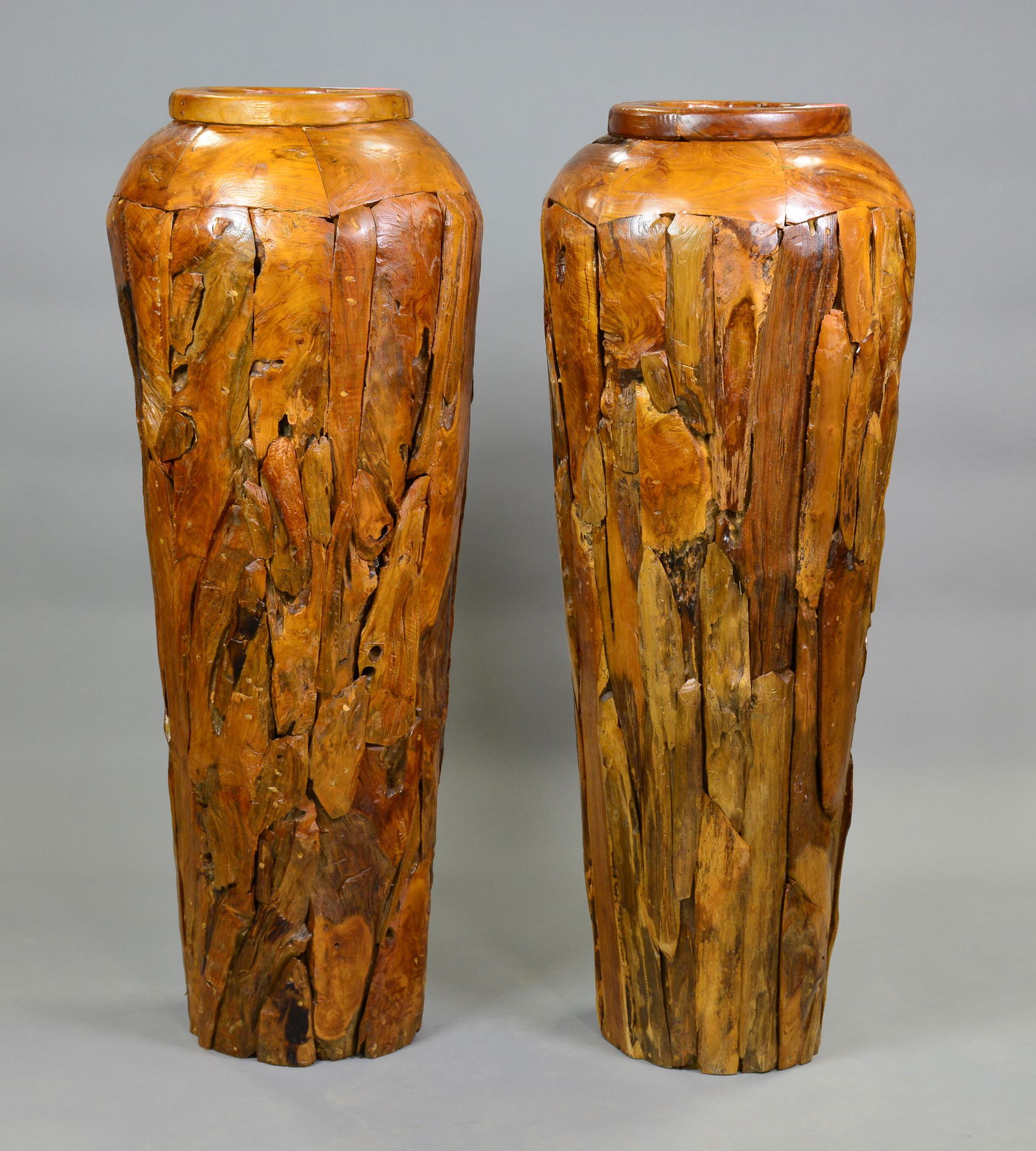 Pair Tall Teak Root Vases (1 of 5)