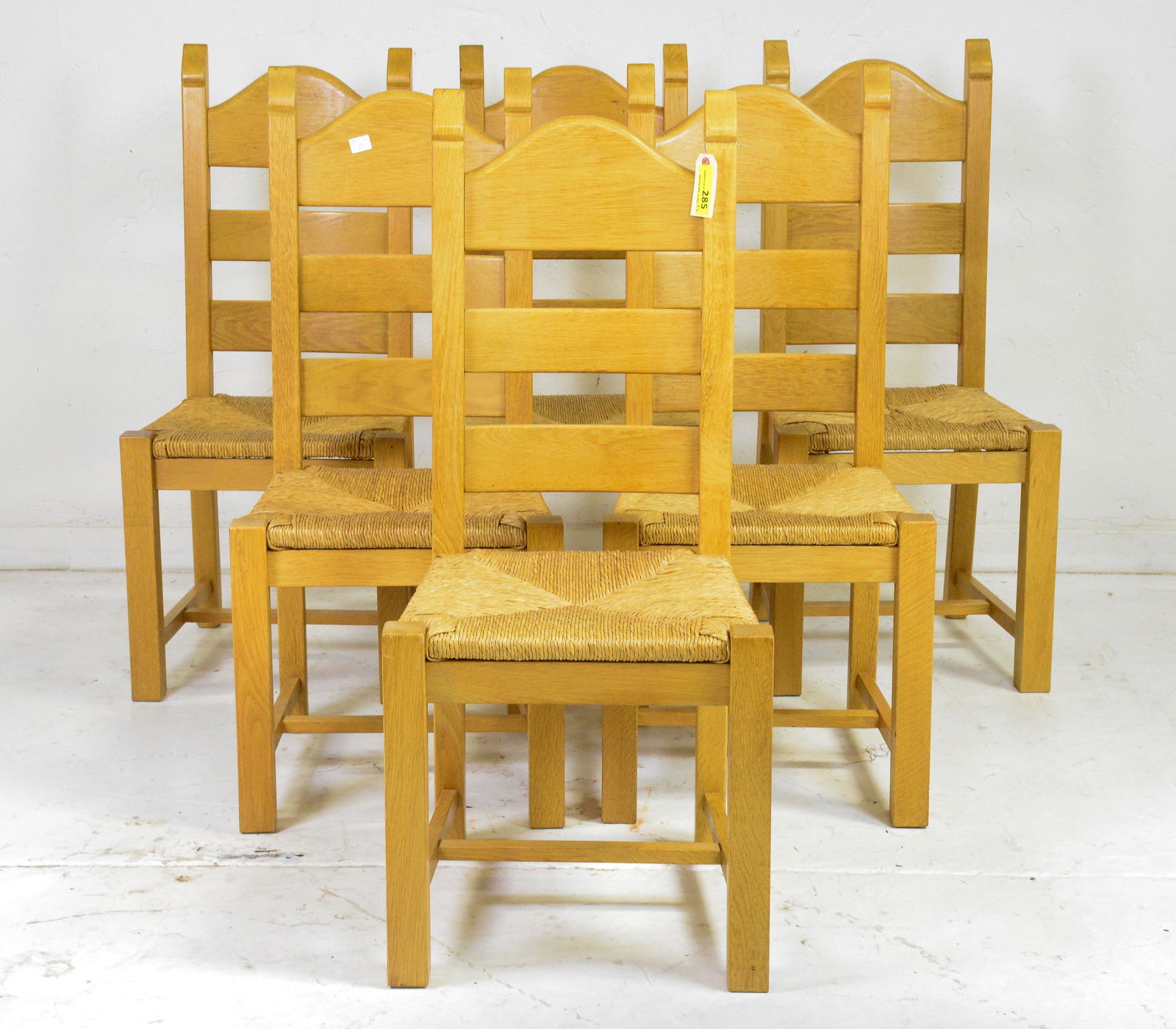 Set Of 6 Oak Ladder Back Rush Seat Chairs (1 of 4)