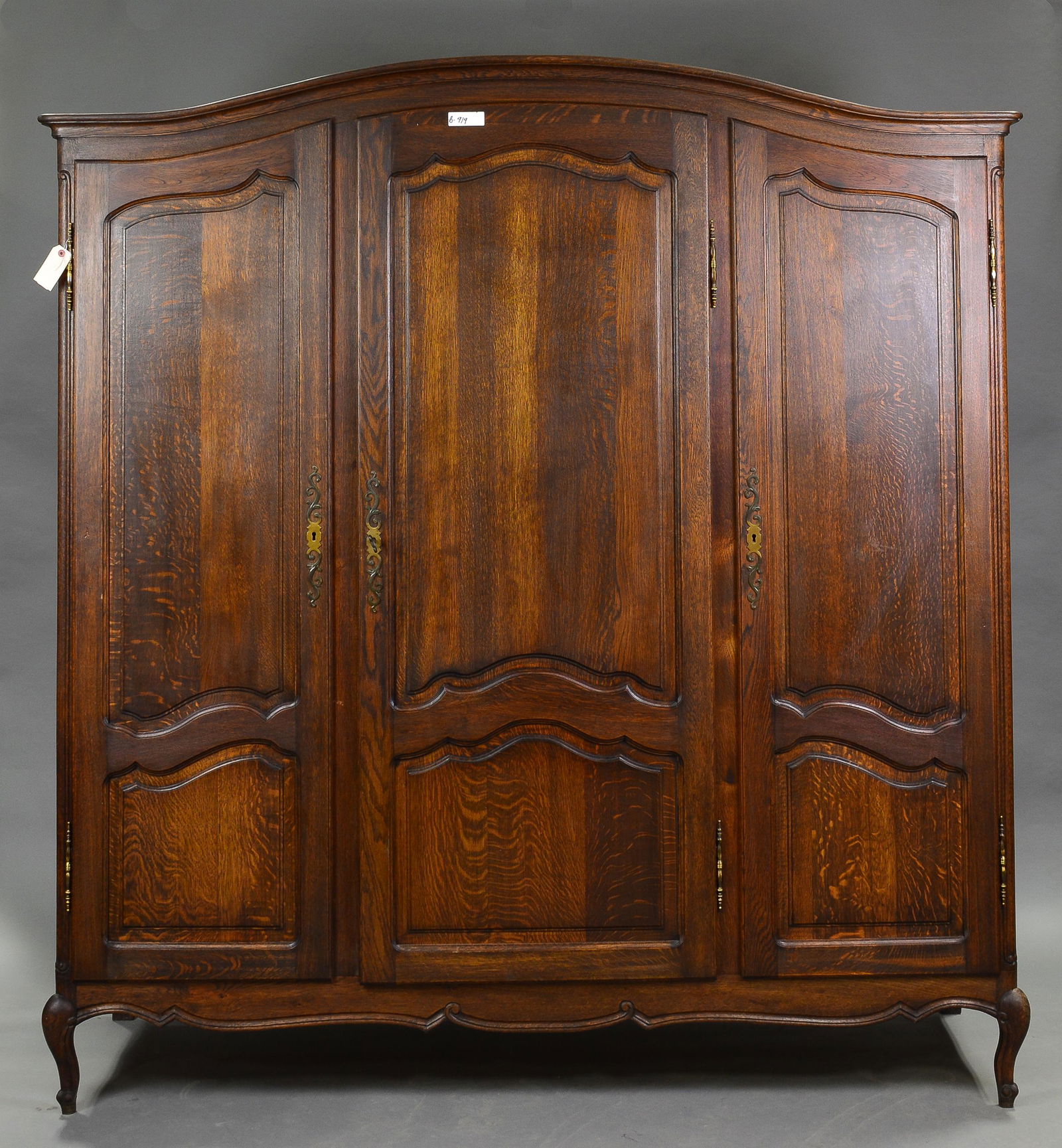 Louis XV Style Dark Oak Triple Door Armoire (1 of 4)