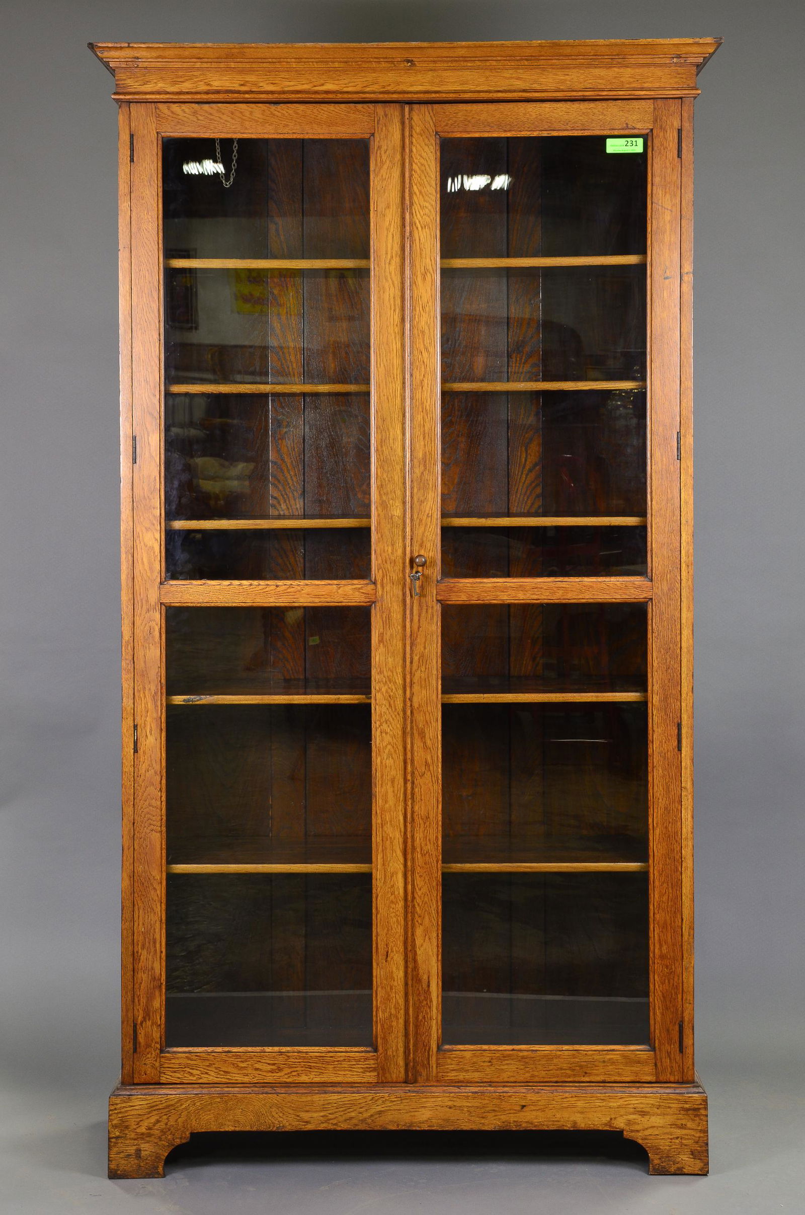British Tall Oak Double Door Bookcase c.1900 (1 of 6)