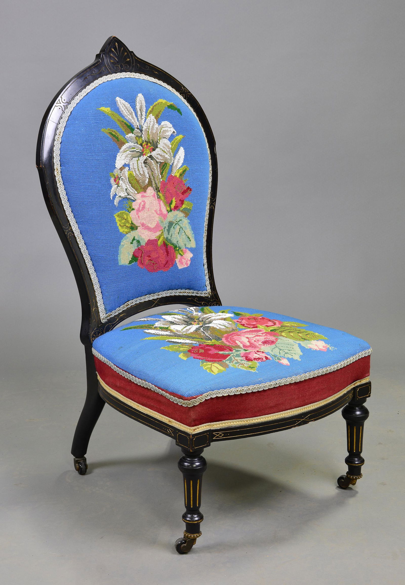 British Victorian Beaded Chair - Floral Motif (1 of 5)