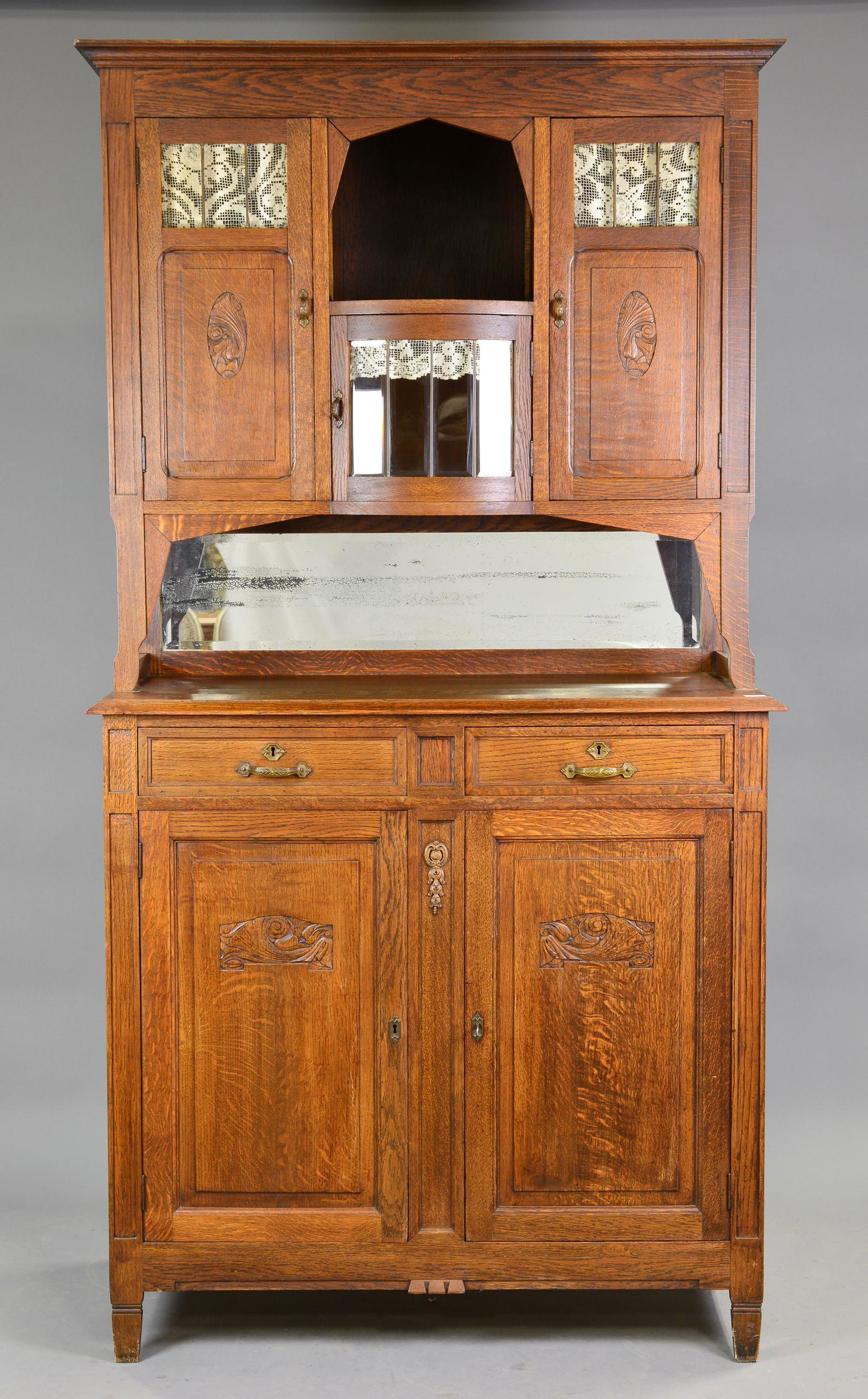 Louis Philippe Style Oak Mirror Back Buffet / Cupboard (1 of 2)