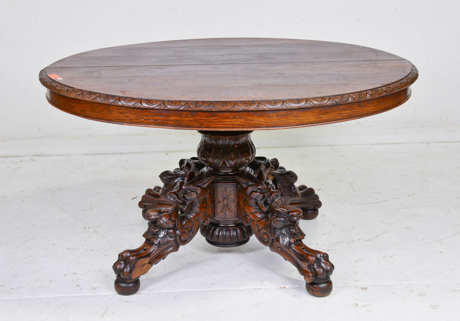 European Oval Oak Carved Hunt / Fox Table (1 of 4)