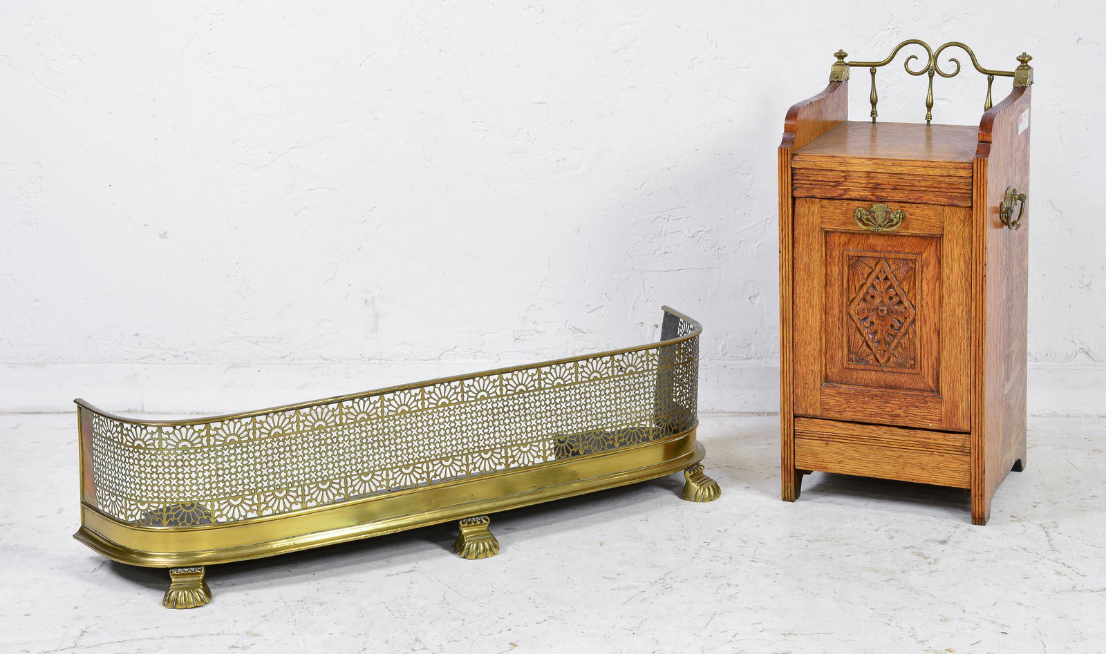 British Brass Fire Fender & Oak Coal Box (1 of 3)