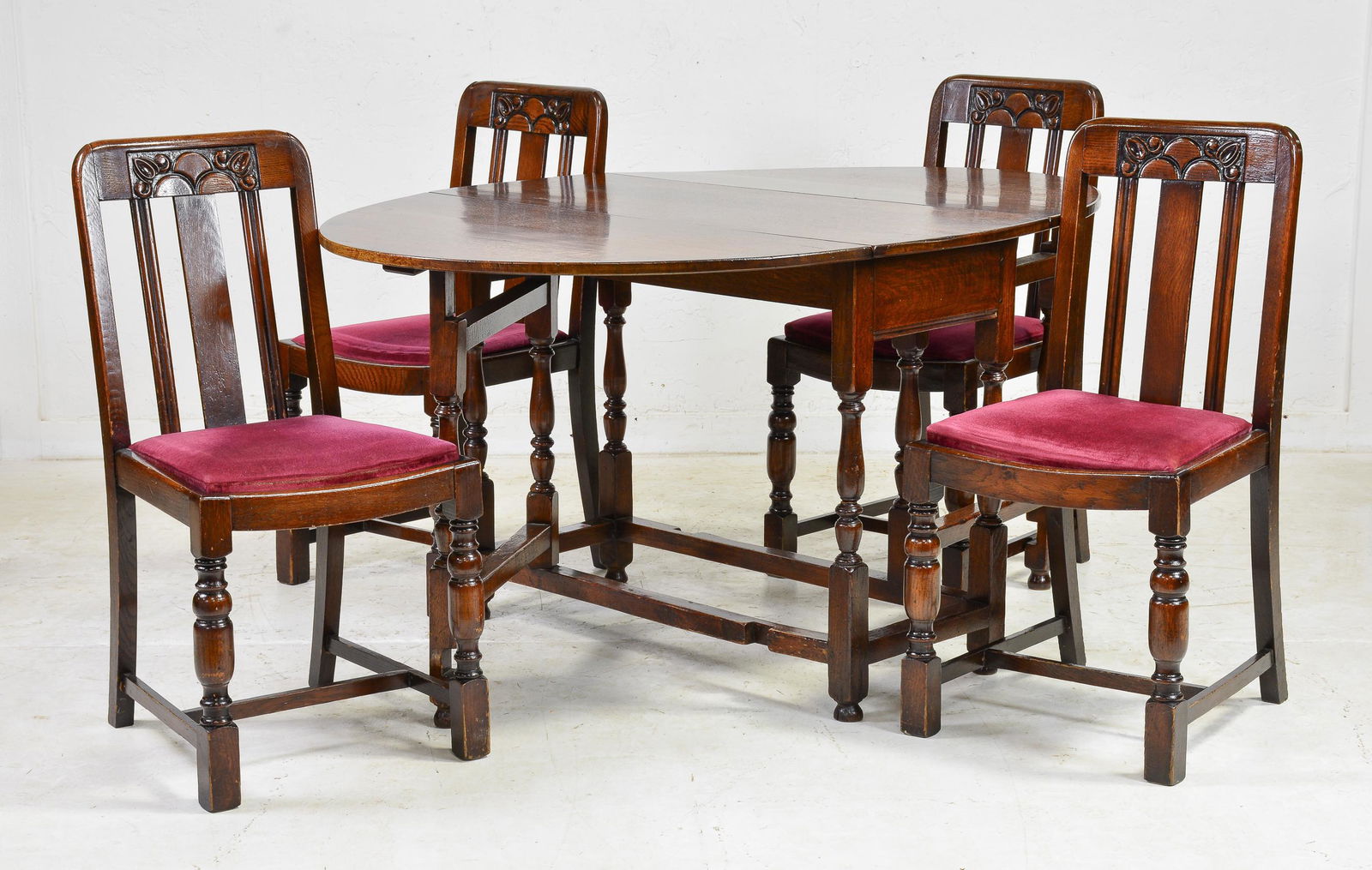British Oak Drop Leaf Dining Table & 4 Chairs (1 of 4)