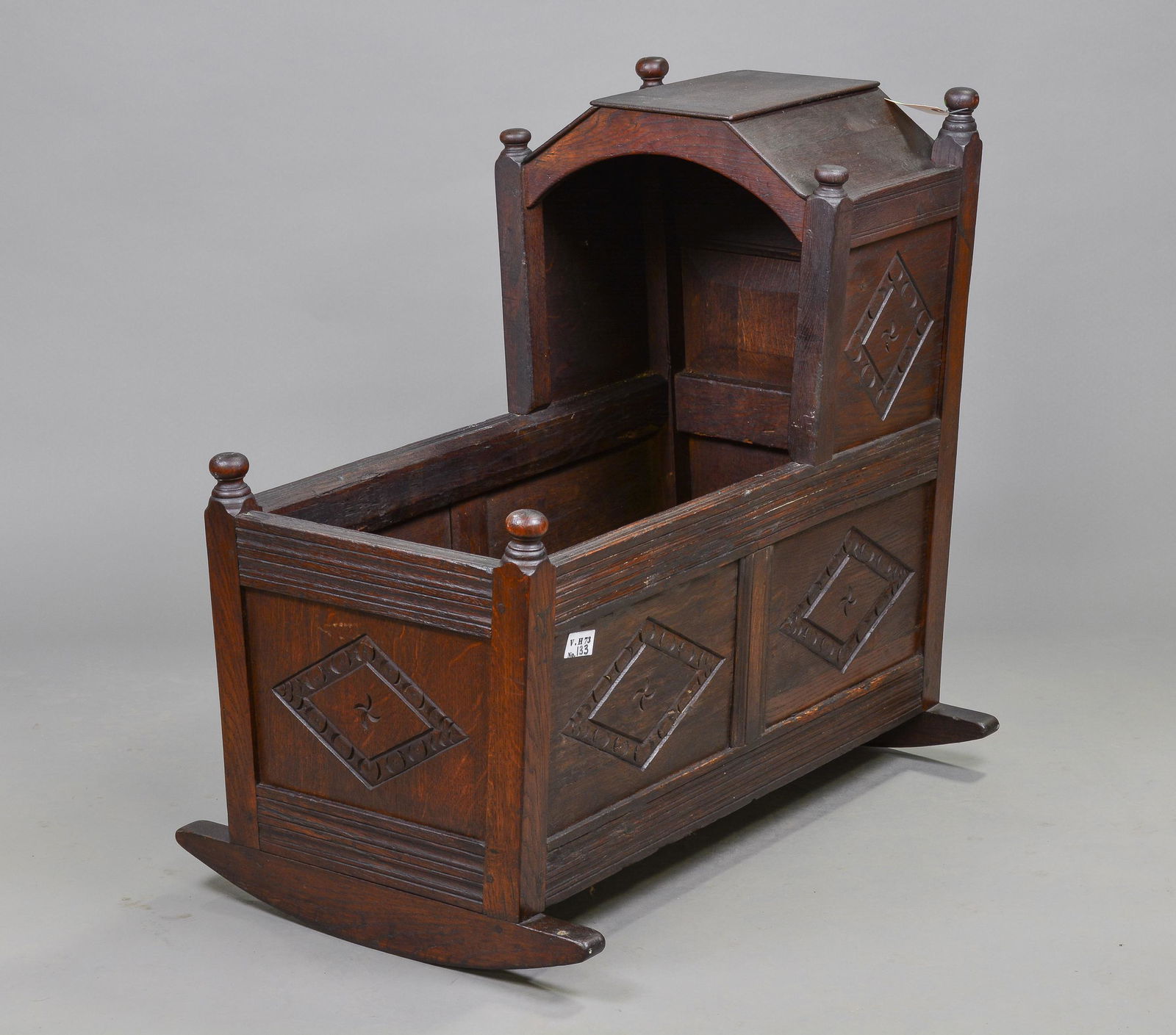 British Carved Oak Rocking Cradle (1 of 2)