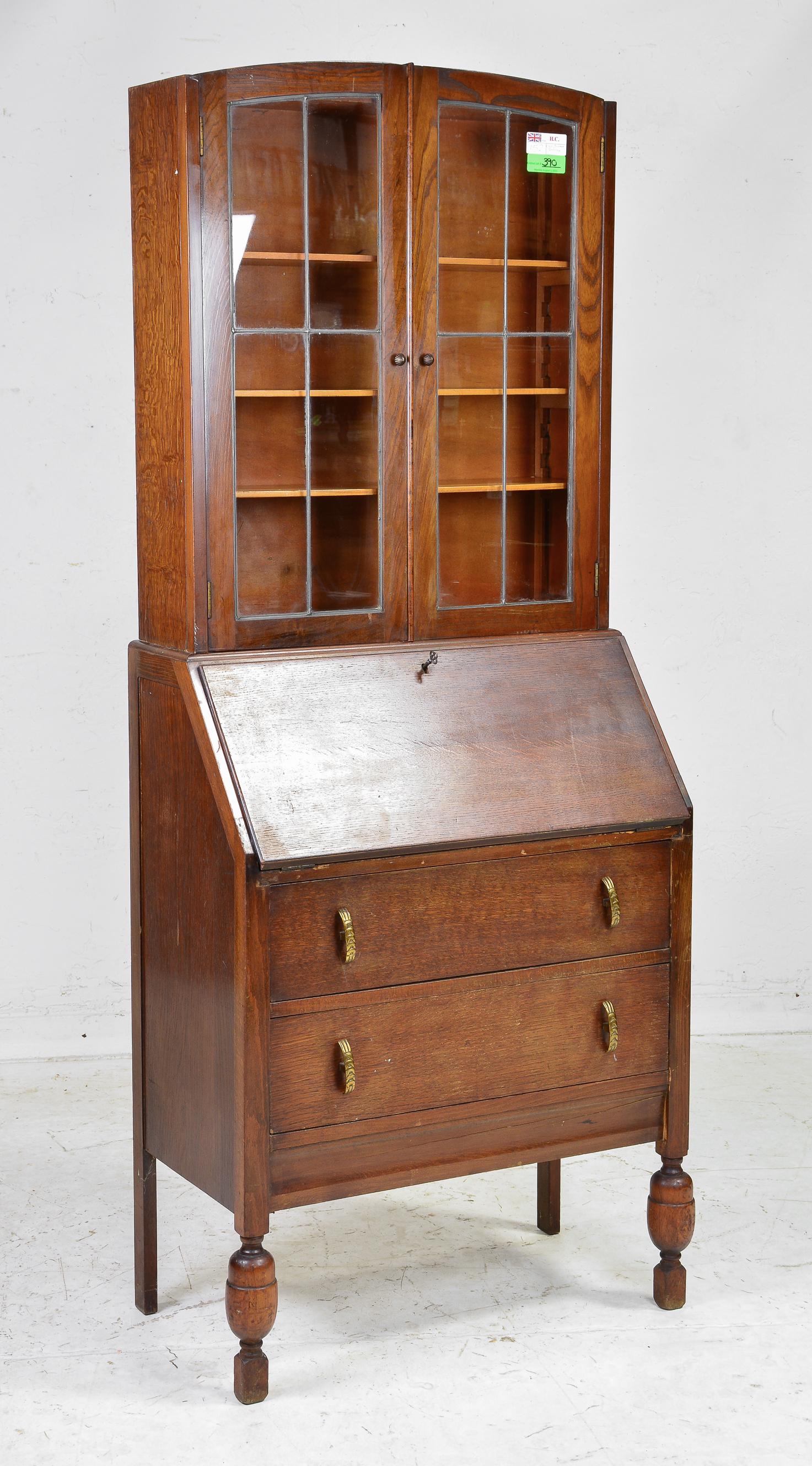 British Drop Front Secretary Bookcase in Oak #2 (1 of 7)