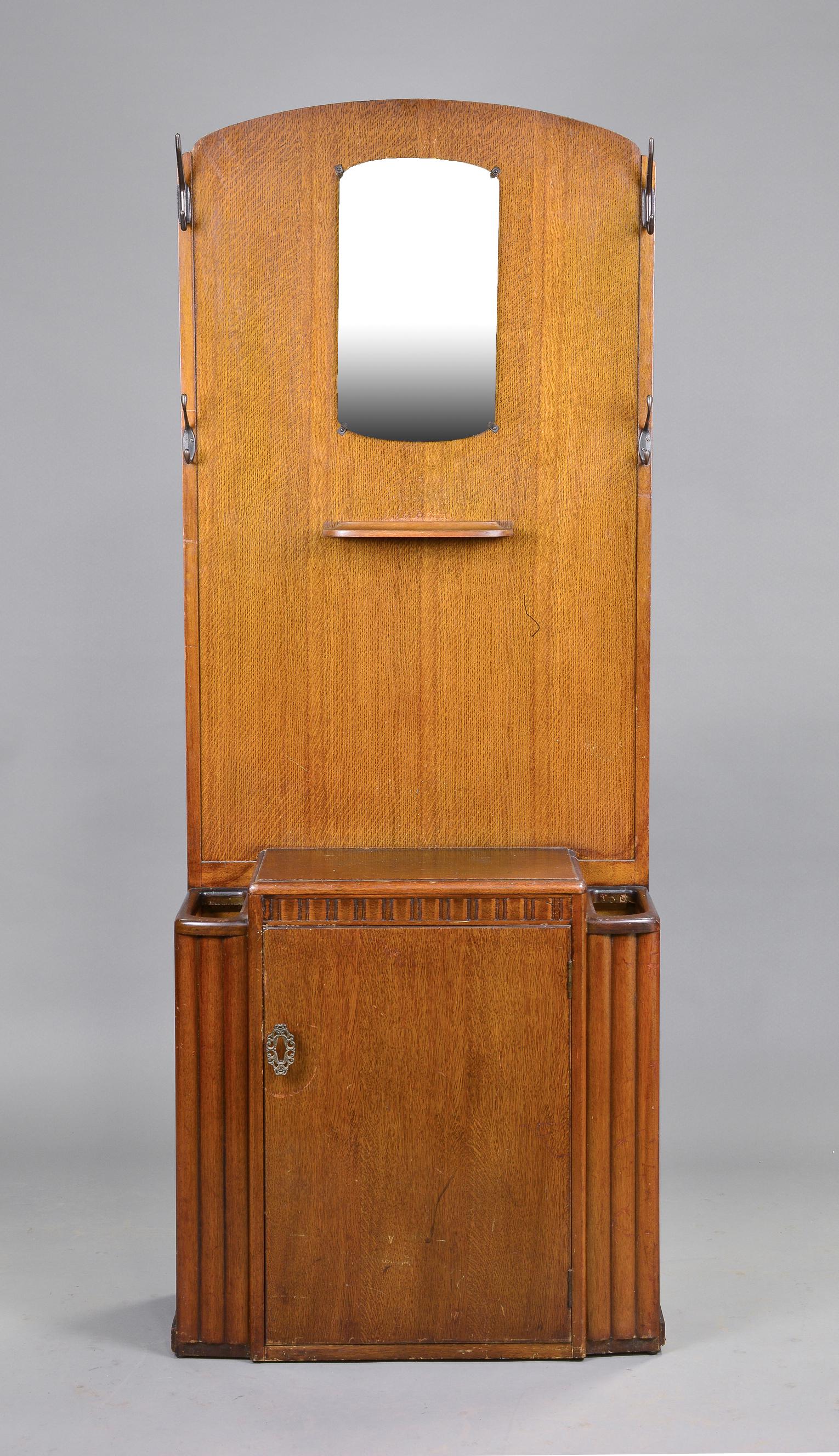 British Oak Mirror Back Hall Stand (1 of 2)