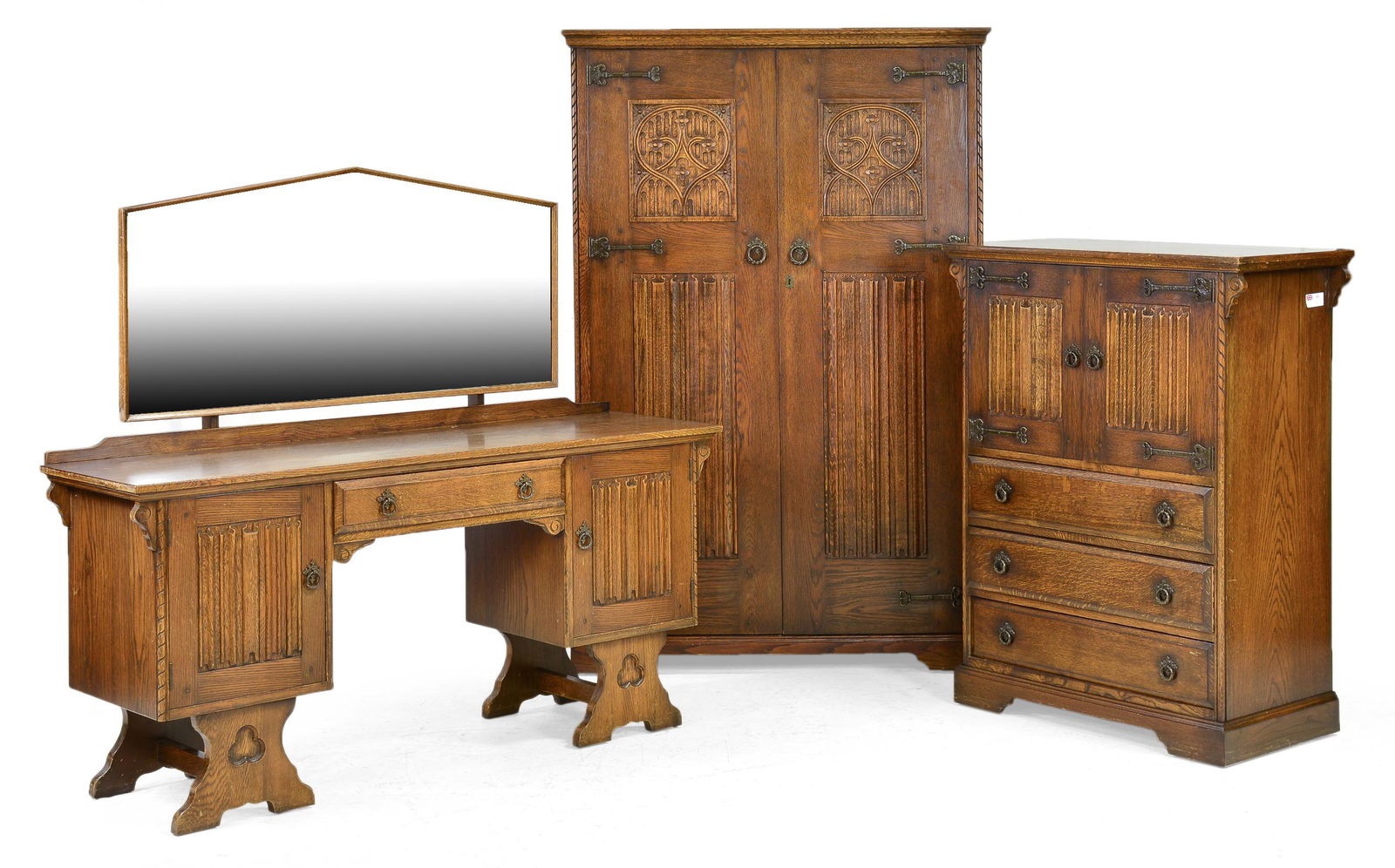 British Oak Gothic Carved 3pc Bedroom Set (1 of 7)