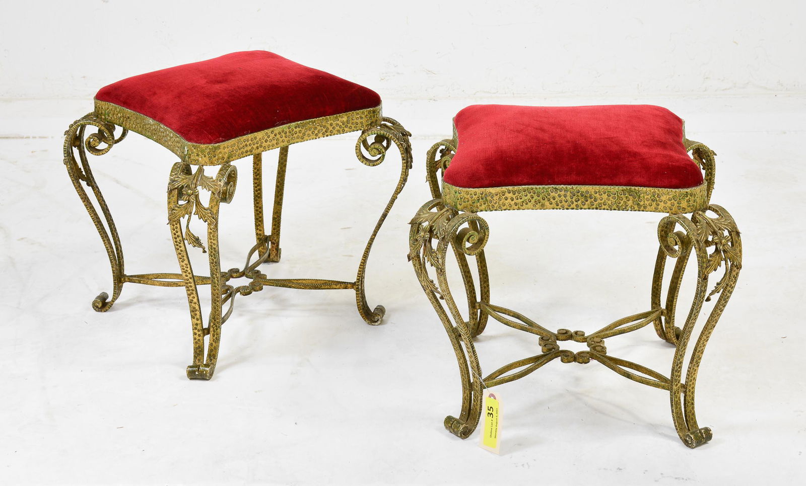 Pair Italian Style Red Upholstered Metal Stools (1 of 2)