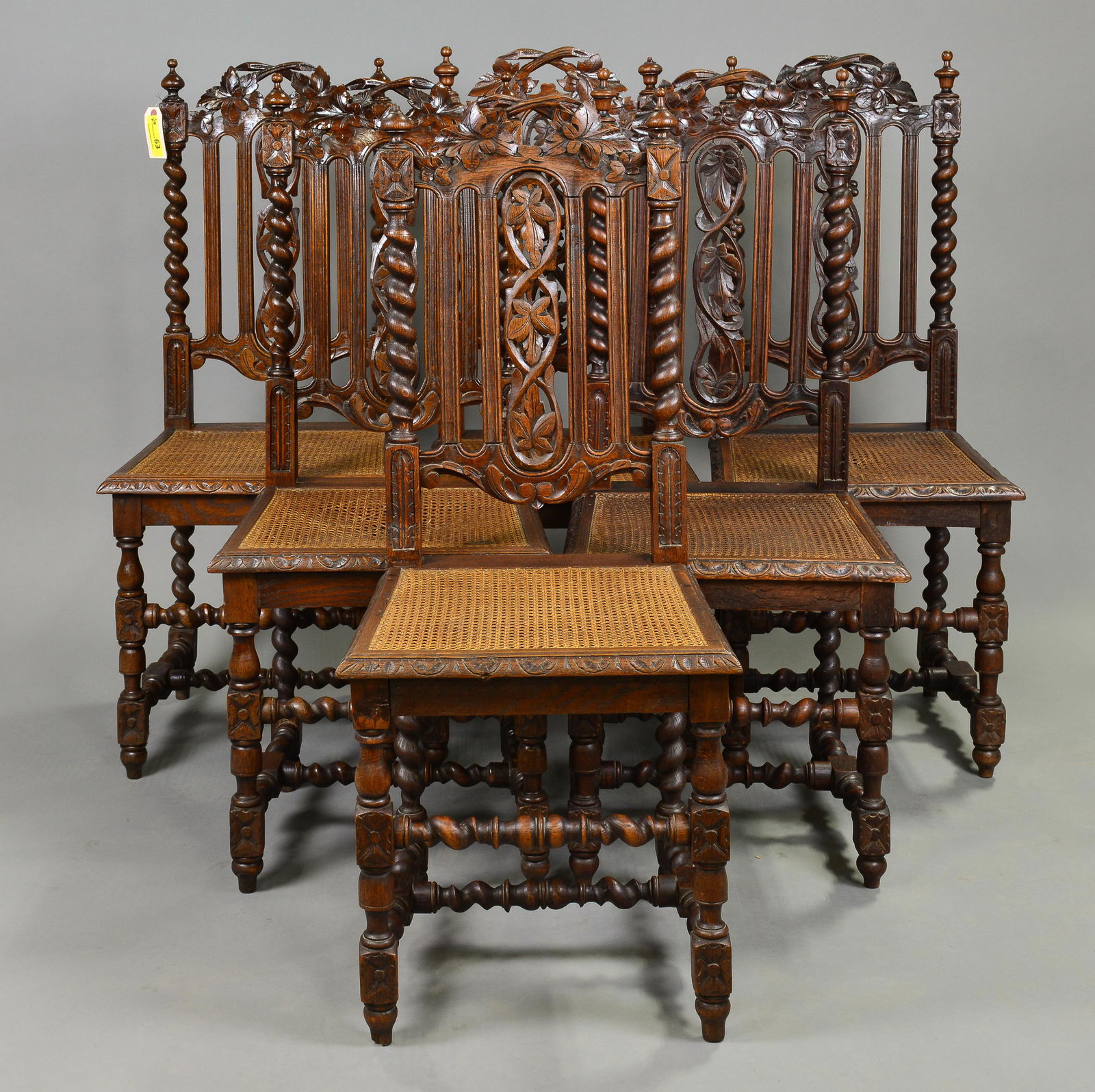 Set Of 6 Barley Twist Oak Cane Seat Chairs (1 of 5)