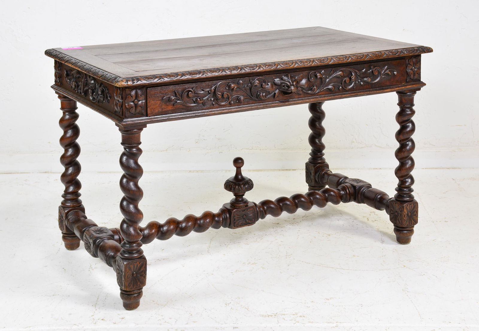 Carved Oak Barley Twist Table / Writing Desk (1 of 3)