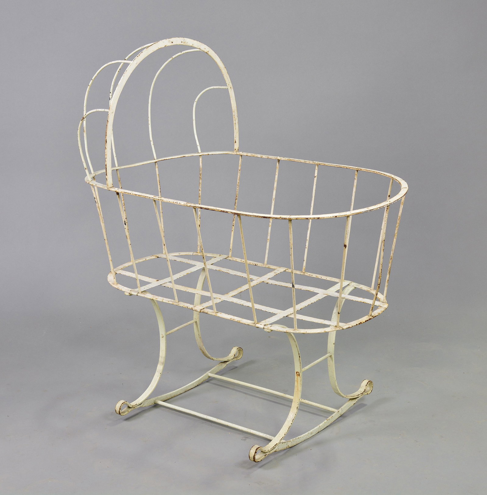 White Metal Cradle: White Metal Cradle - 38 in tall x 35 x 22