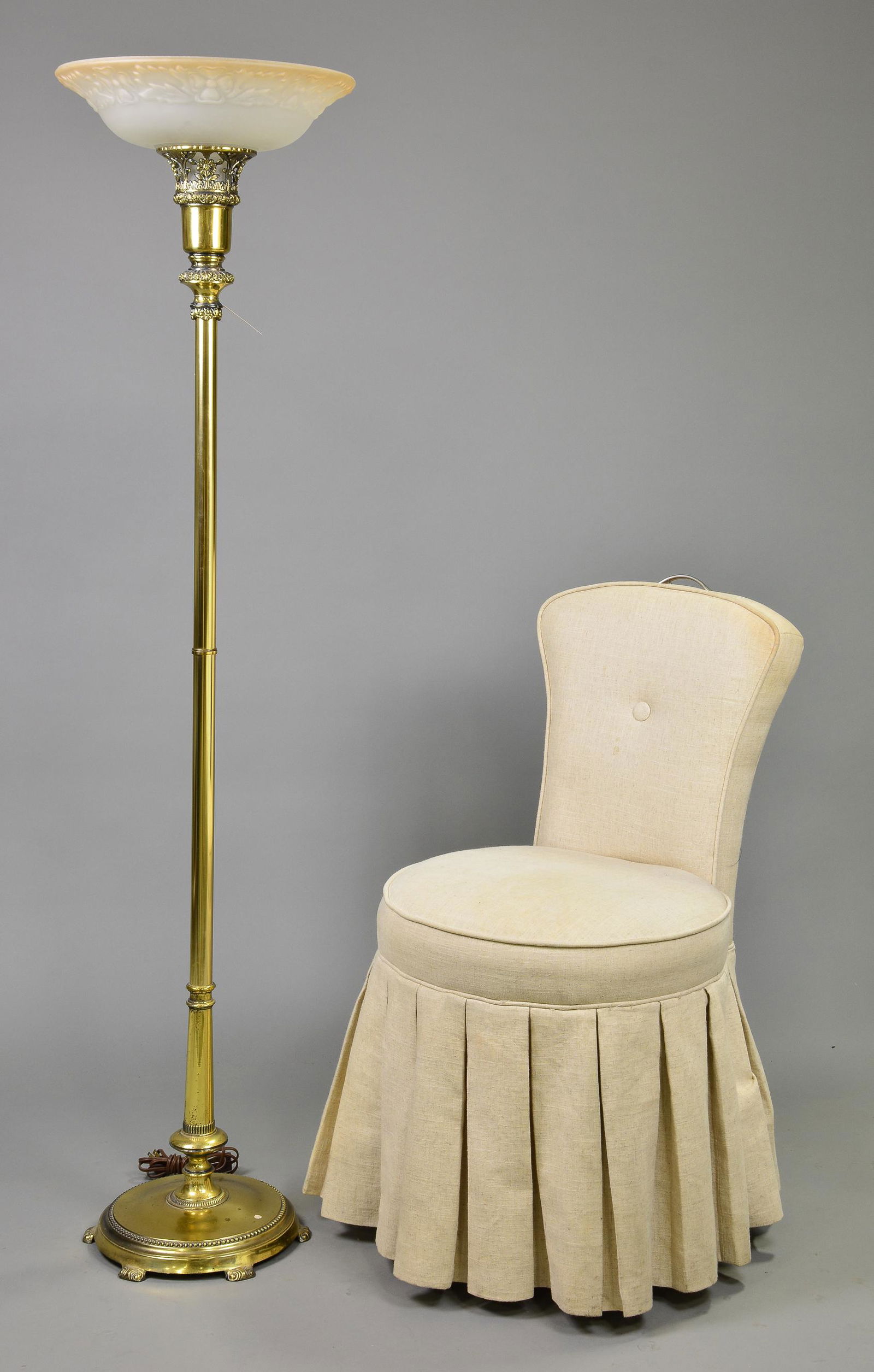 Brass Floor Lamp With Shade & Skirted Chair (1 of 4)