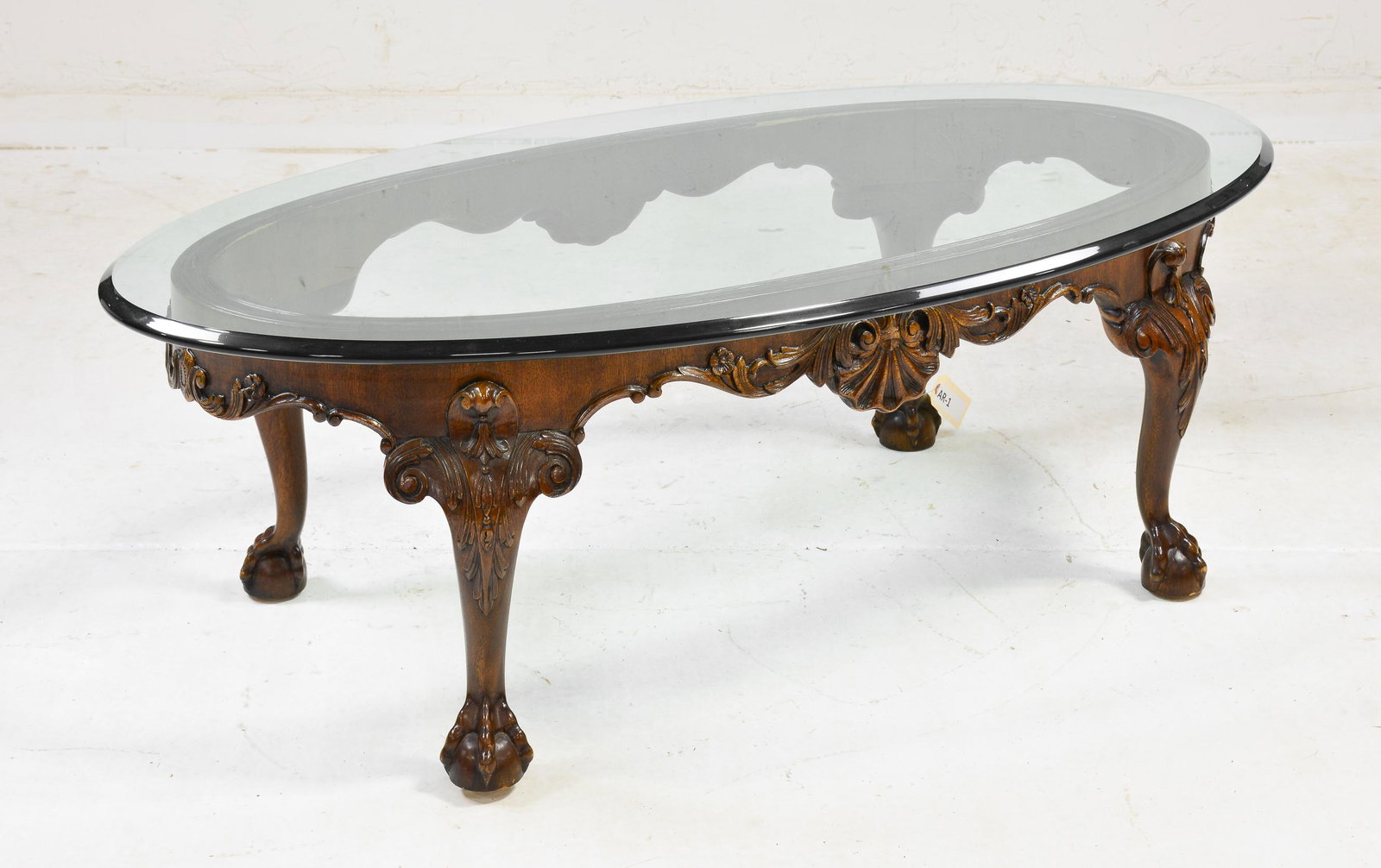 Ball & Claw Foot Oval Glass Top Coffee Table: Ball & Claw Foot Oval Glass Top Coffee Table - 17 in tall x 53 x 30